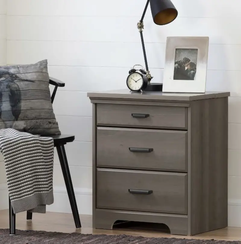 Versa Gray Maple Nightstand with Charging Station - South Shore