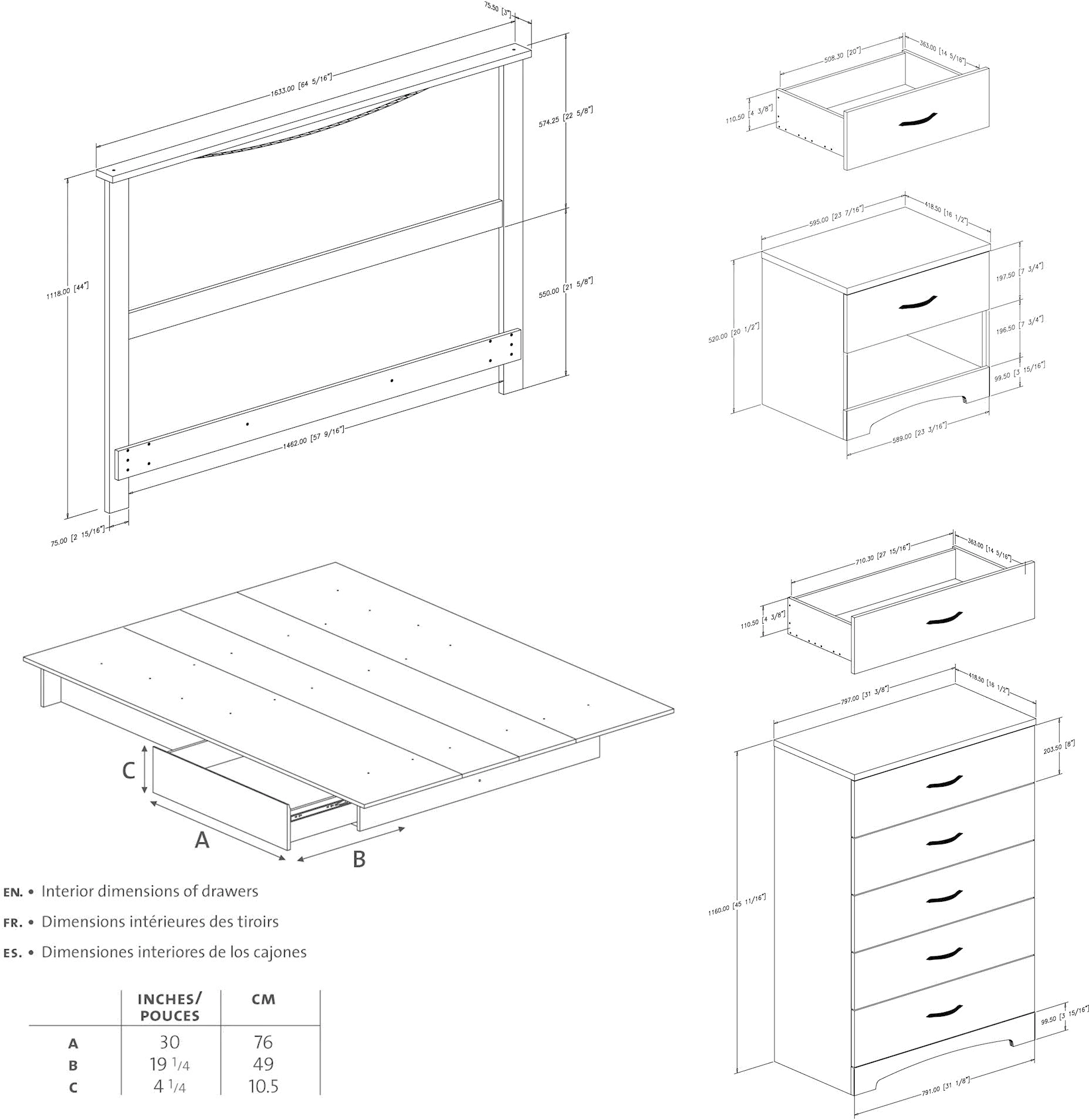 3107A4 Step One Black 4 Piece Full Size Bedroom Set - South Shore-4