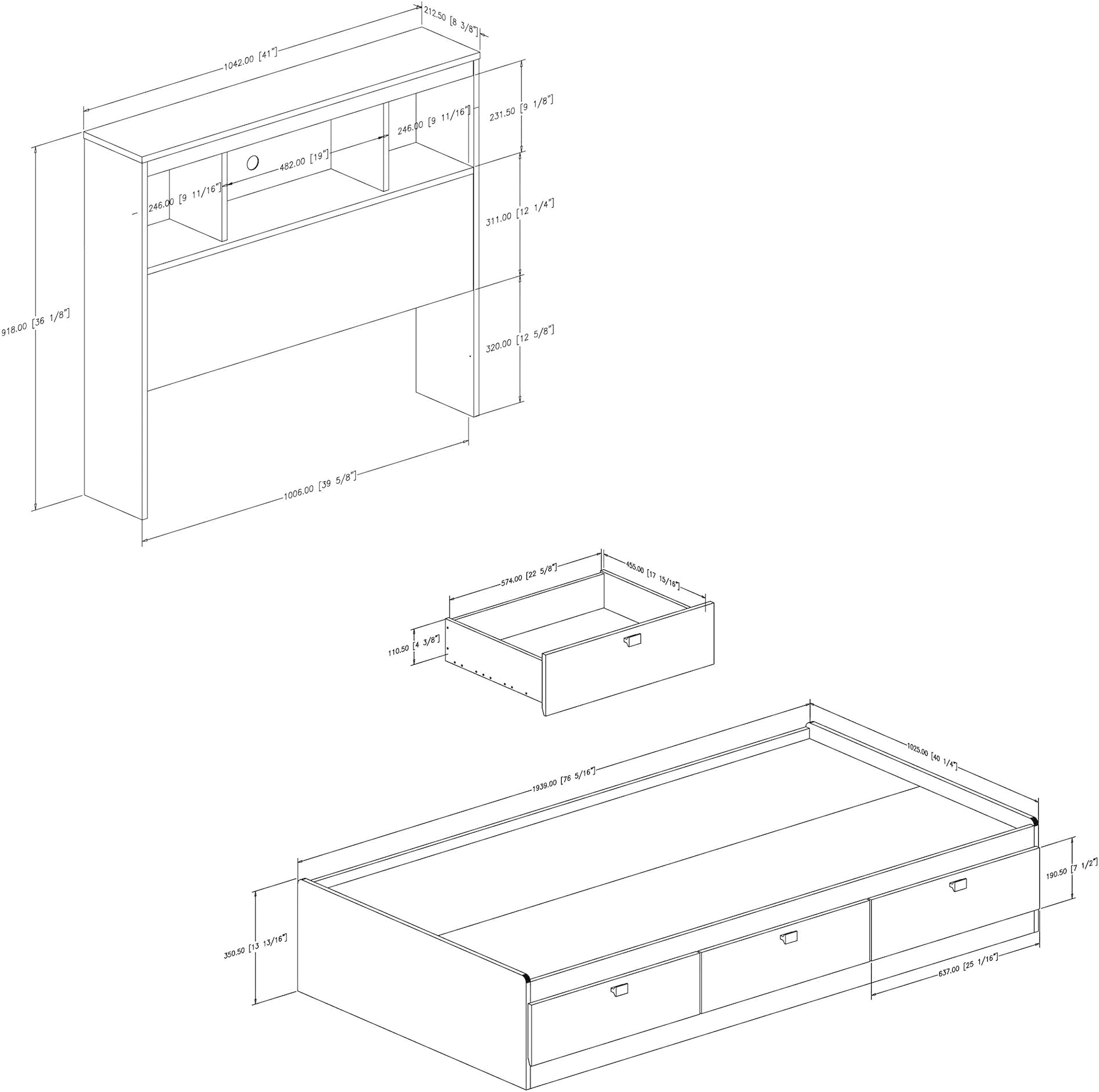 3259B2 Spark Chocolate Twin Storage Bed and Bookcase Headboard Set - South Shore-11