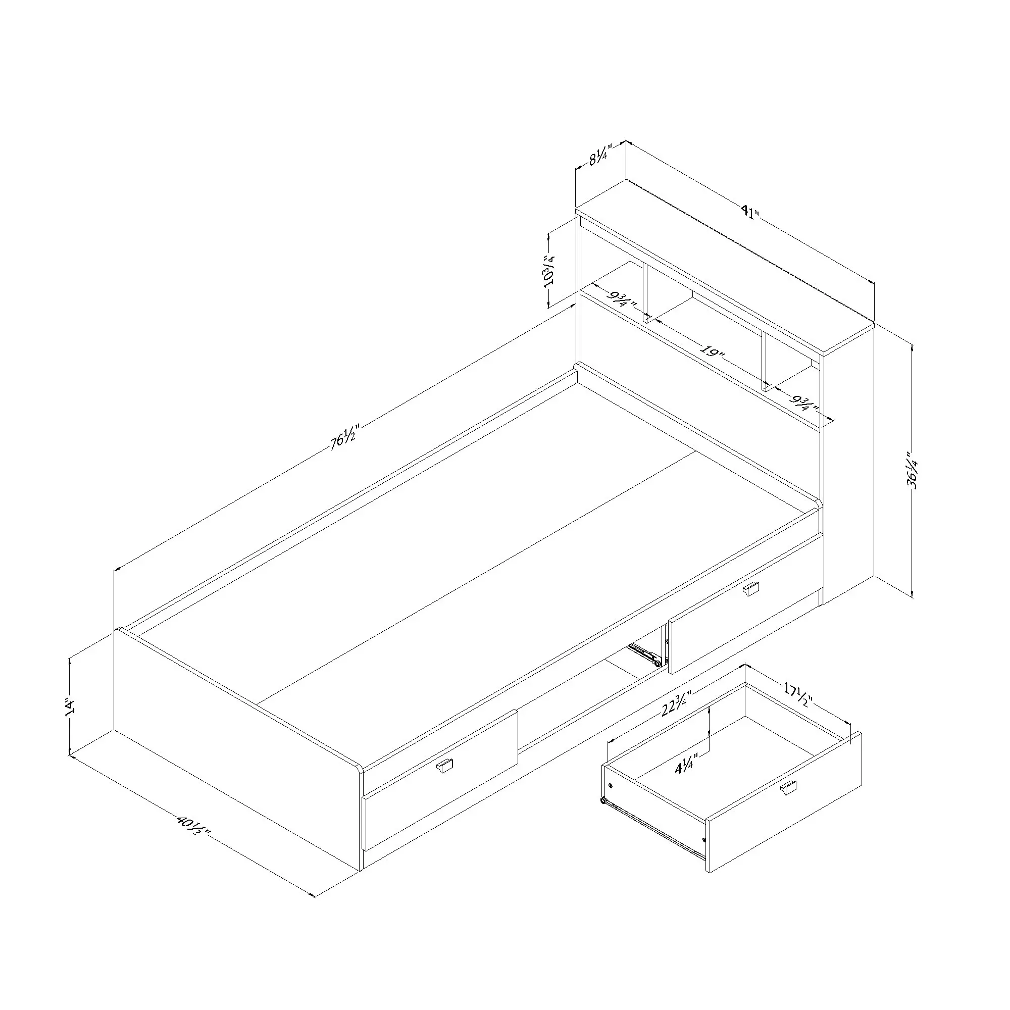 3259B2 Spark Chocolate Twin Storage Bed and Bookcase Headboard Set - South Shore-12