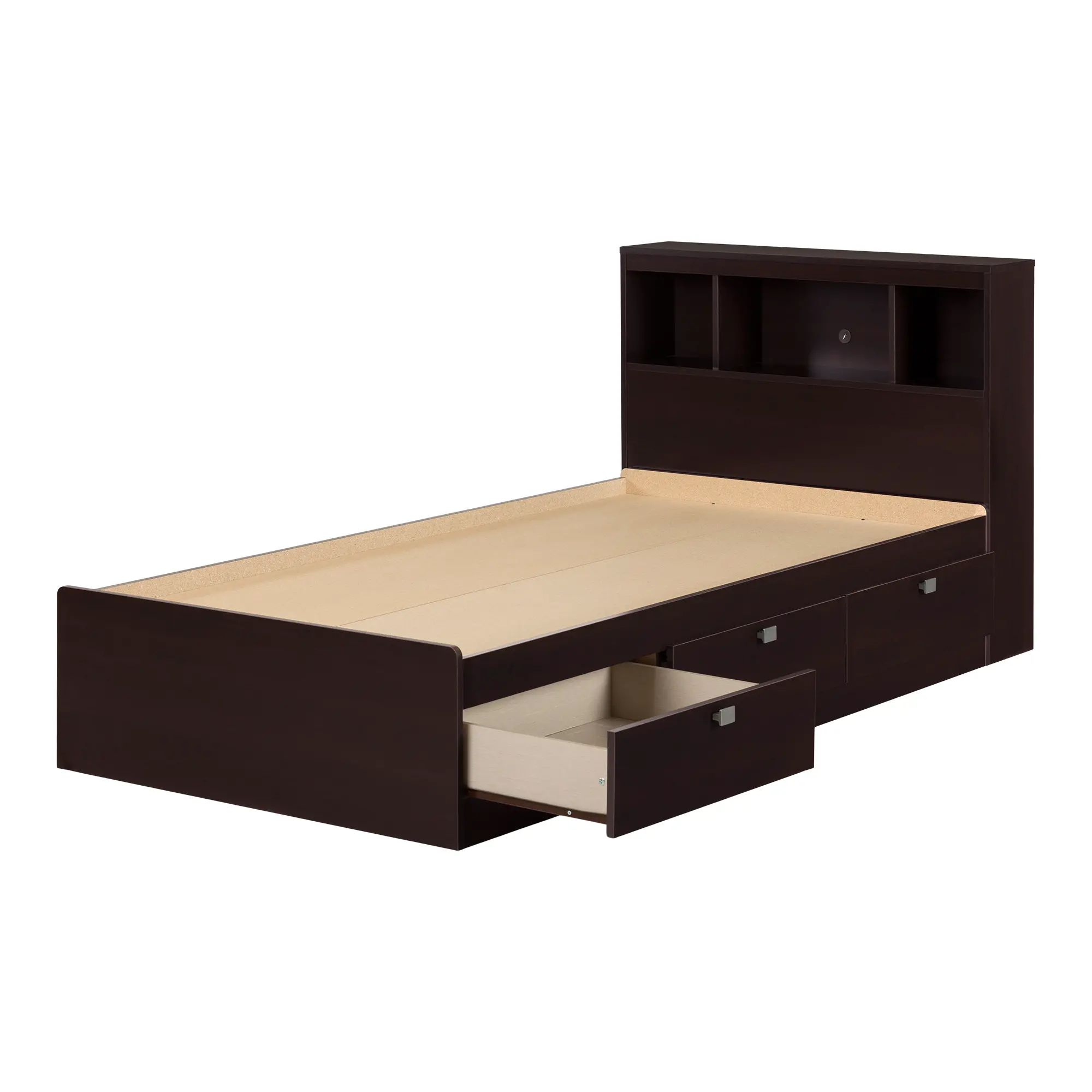 3259B2 Spark Chocolate Twin Storage Bed and Bookcase Headboard Set - South Shore-5