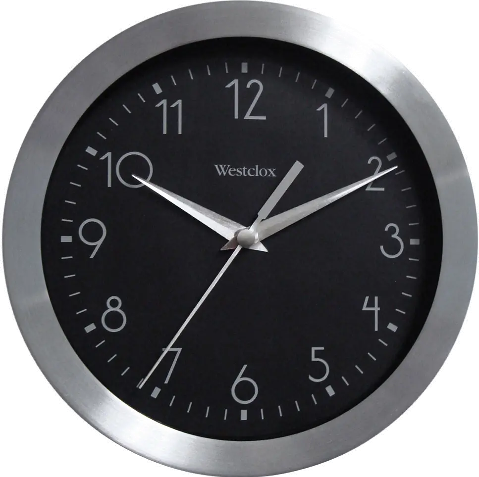 Metallic Silver 9 Inch Round Wall Clock with Glass Lens-1