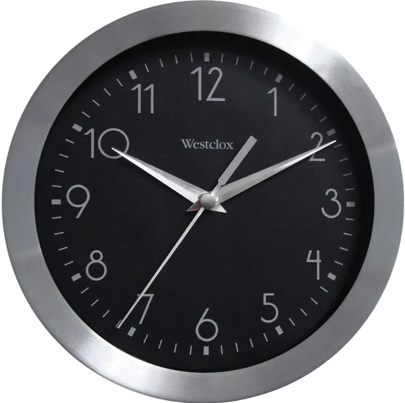 Metallic Silver 9 Inch Round Wall Clock with Glass Lens