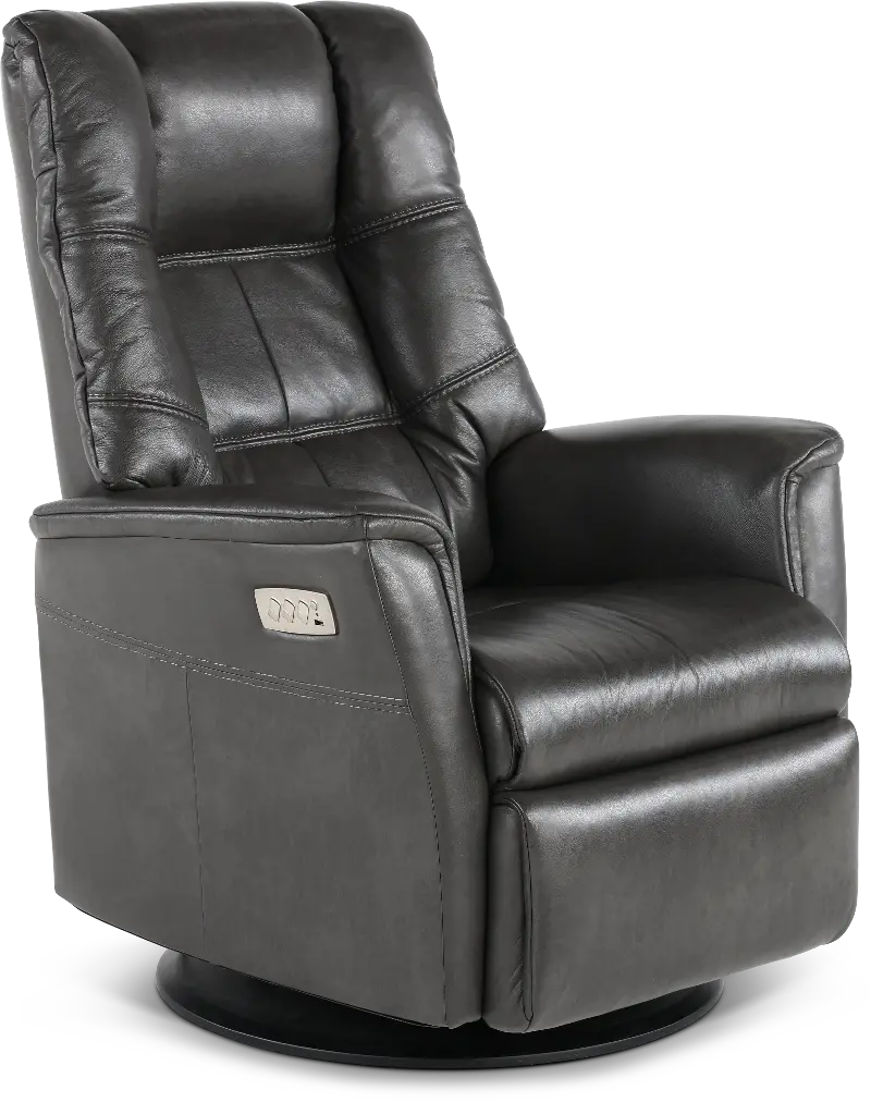 Boston Gray Leather Standard Swivel Glider Power Recliner