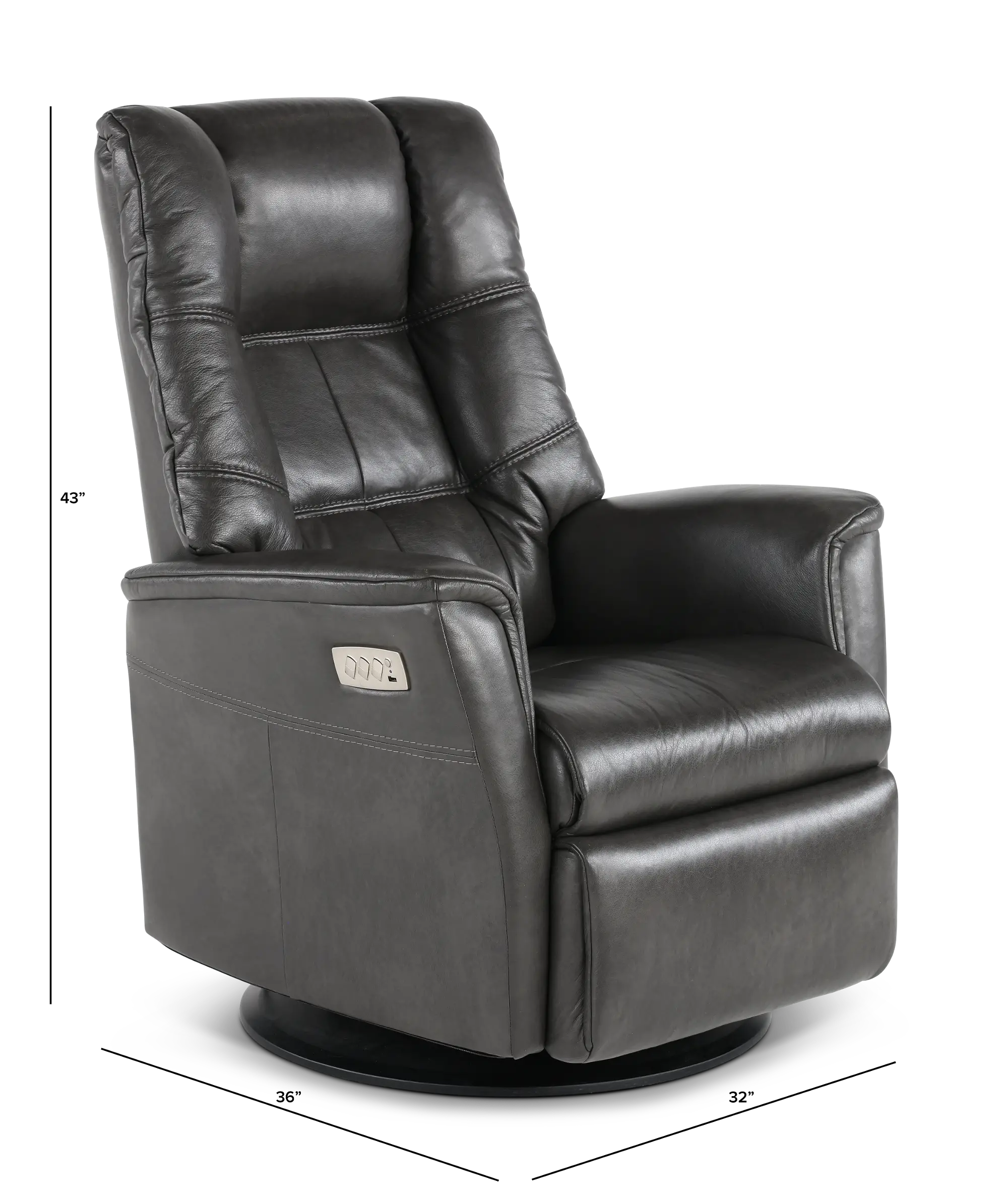 Boston Gray Leather Standard Swivel Glider Power Recliner | RC Willey