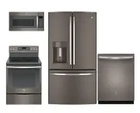 PACKAGE GE 4 Piece Electric Kitchen Appliance Package with French Door Refrigerator - Slate