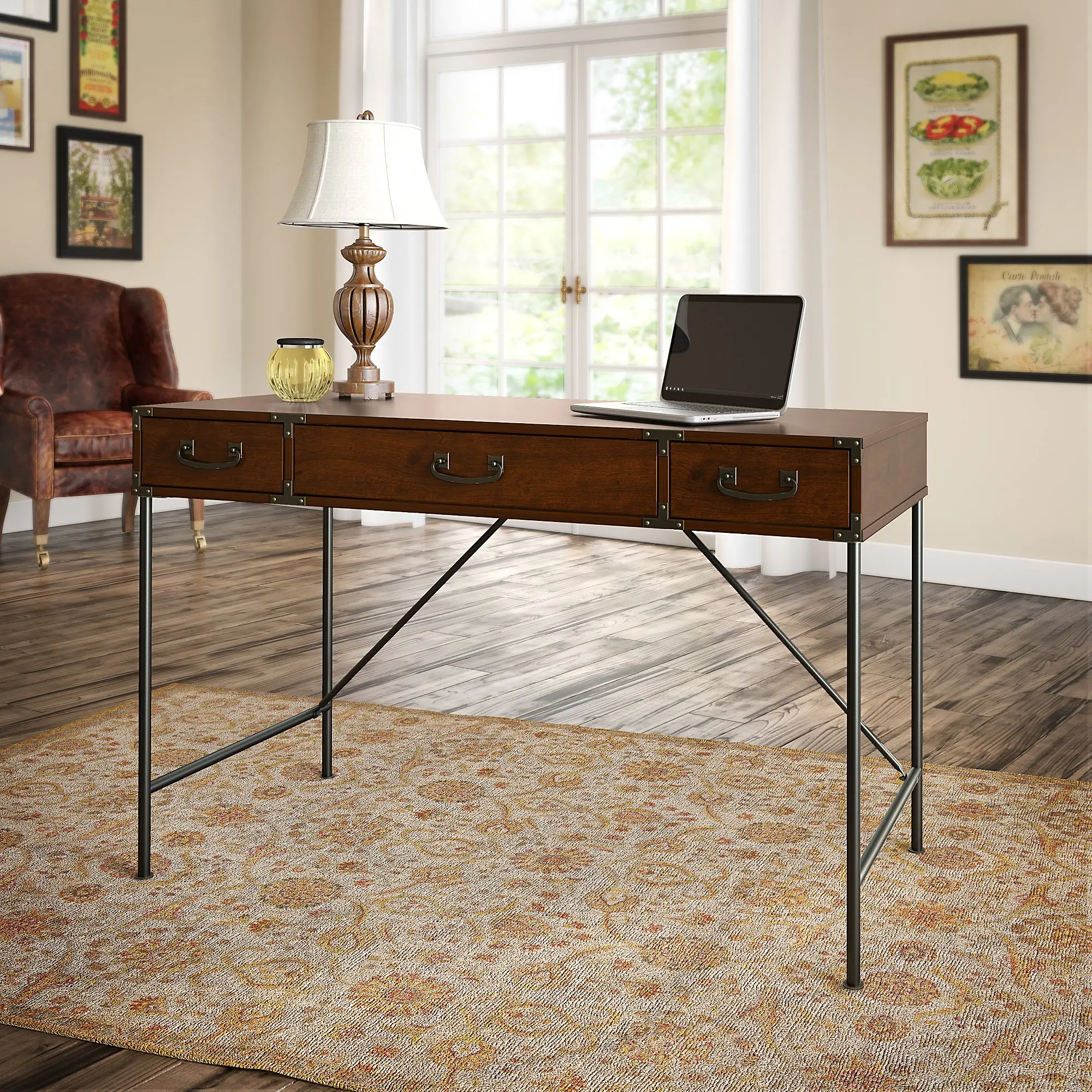 KI50201-03 Ironworks Cherry Writing Desk  (48 Inch) - Bush Furniture-2