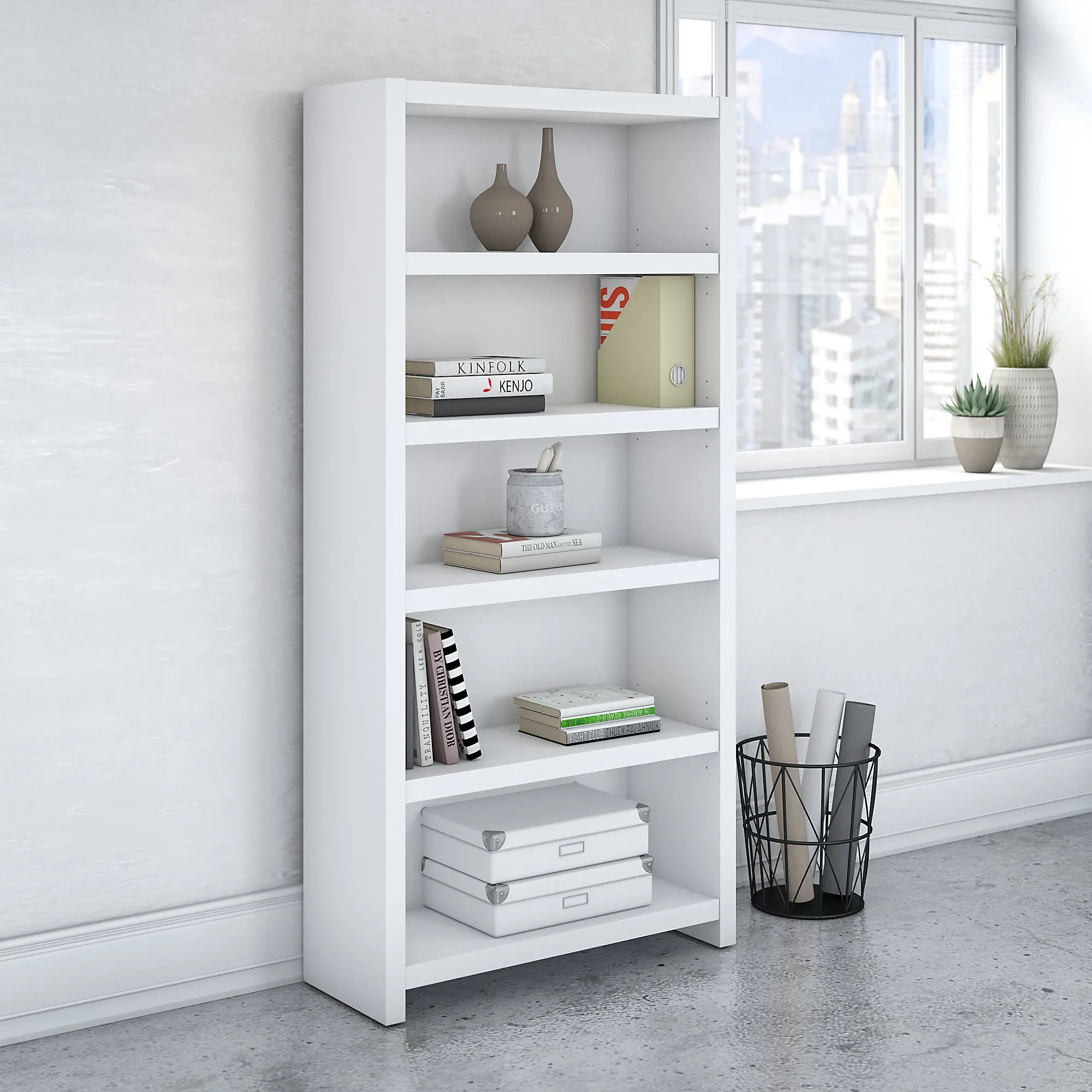 KI60104-03 Eco White 5-Shelf Bookcase - Bush Furniture-2