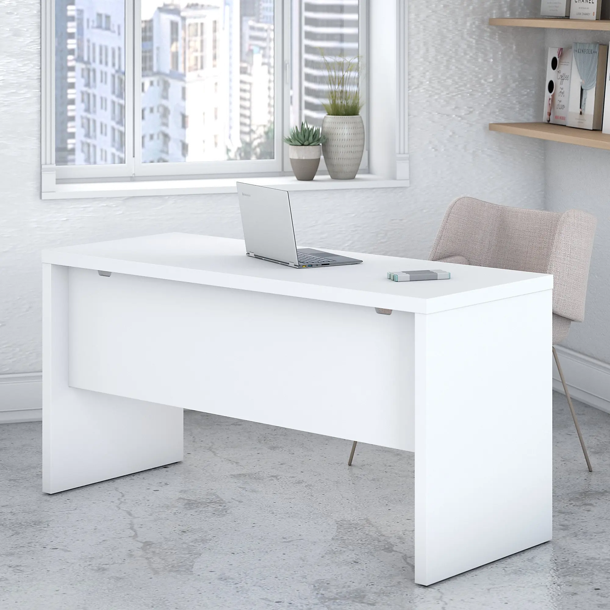 KI60106-03 Eco White Credenza Desk (60 Inch) - Bush Furniture-2
