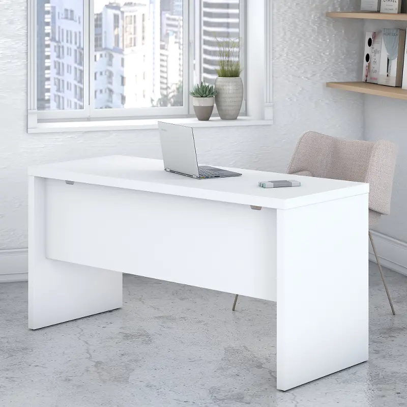 Eco White Credenza Desk (60 Inch) - Bush Furniture