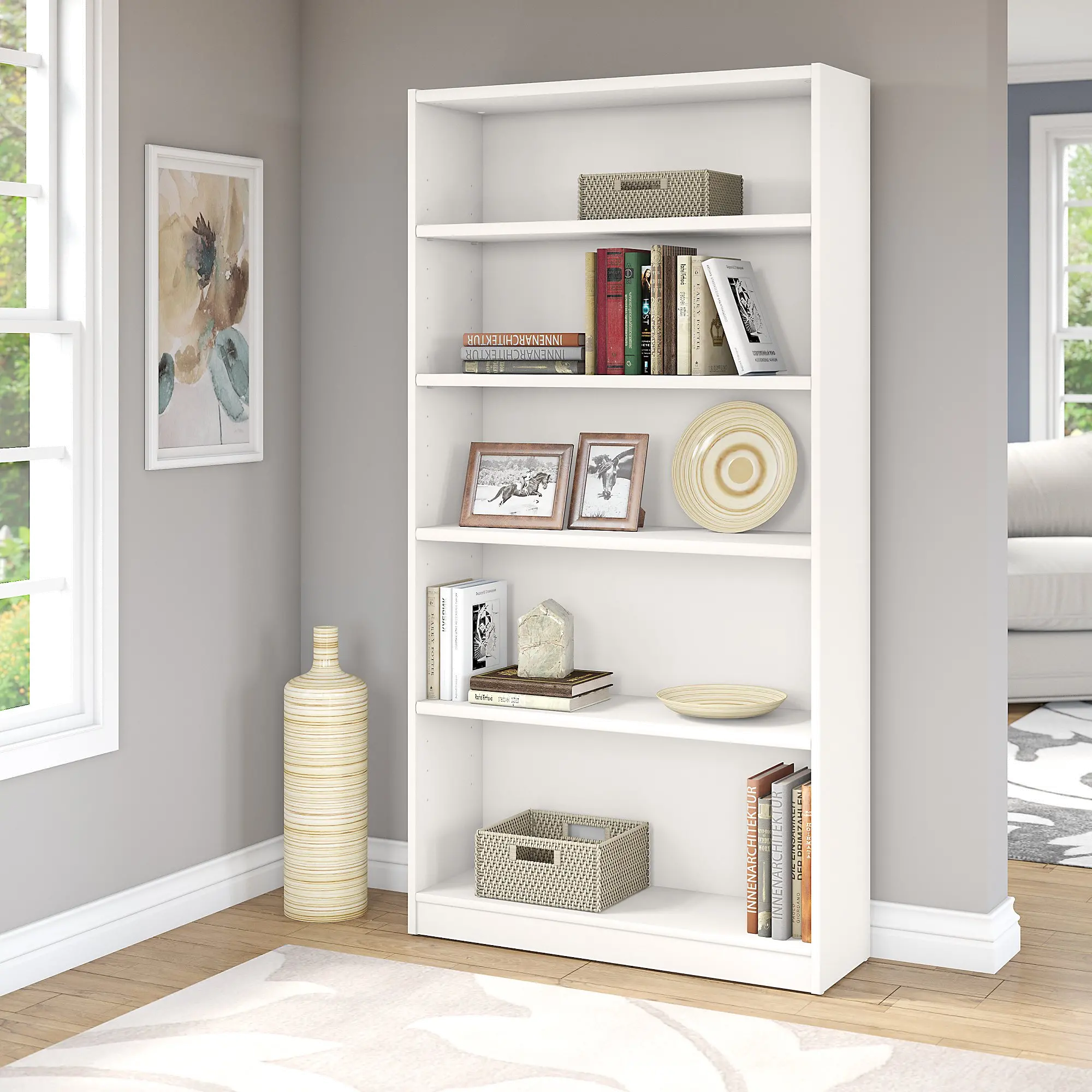 WL12417 White 5-Shelf Bookcase - Bush Furniture-2