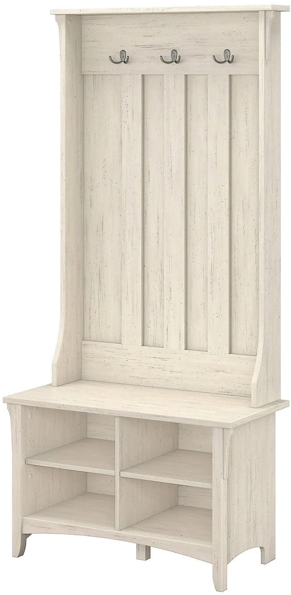 SAL001AW Salinas Antique White Hall Tree with Storage Bench - Bush Furniture-1