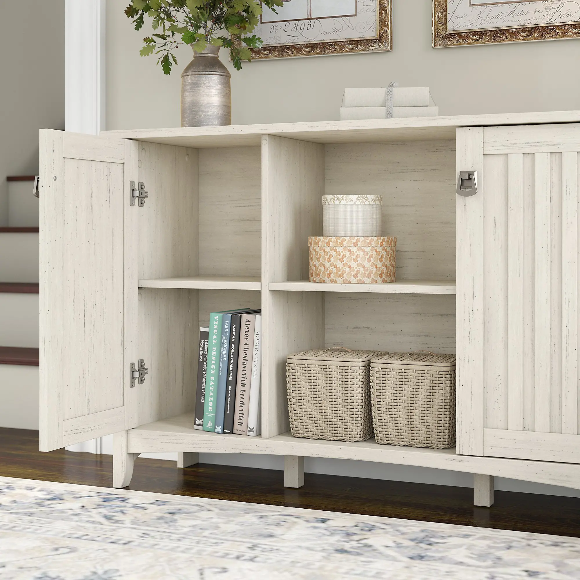 SAS147AW-03 Salinas Antique White Storage Sideboard - Bush Furniture-3