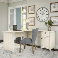 SAD160AW-03 Salinas Antique White L-Shaped Desk with Storage - Bush Furniture