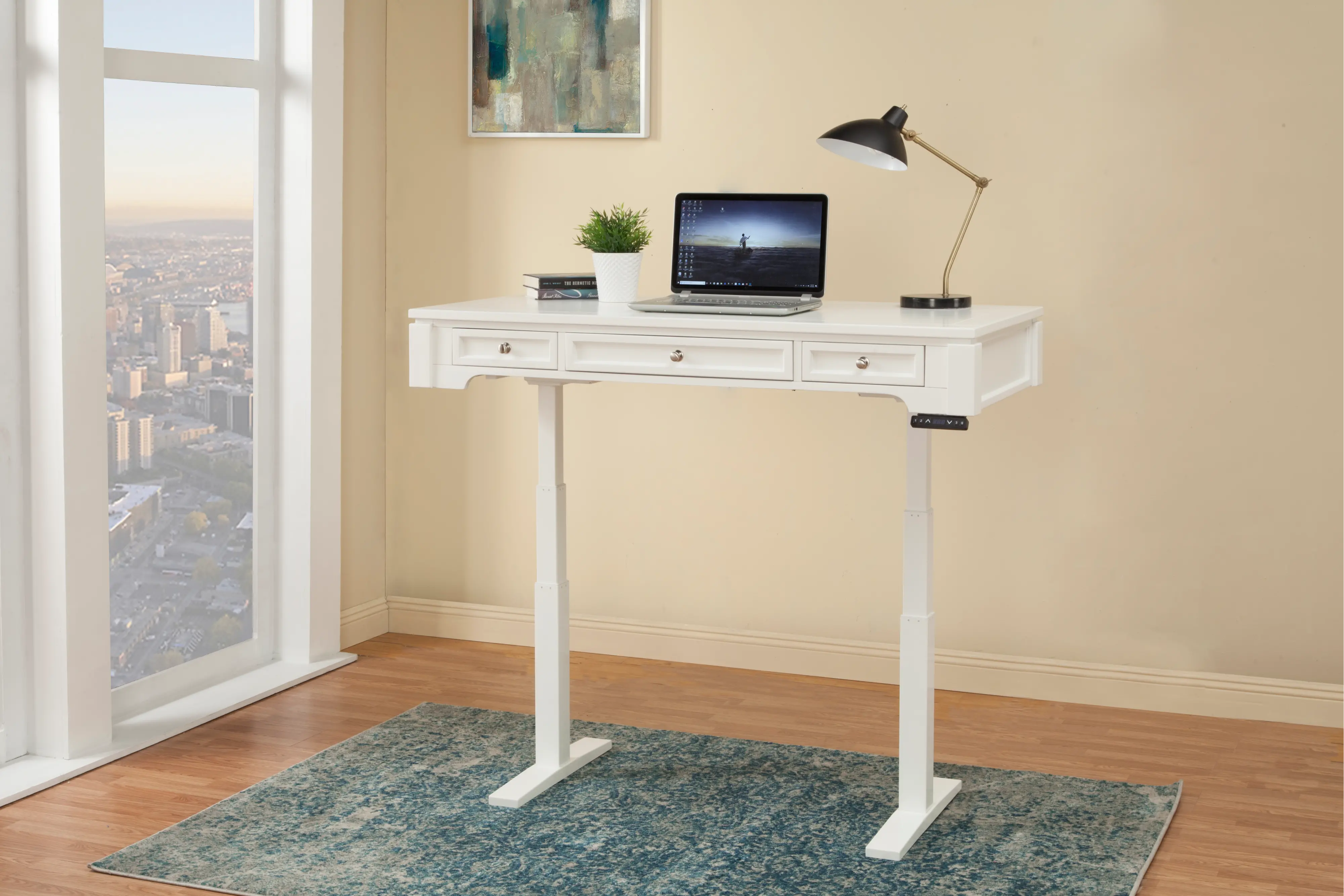 White Sit or Stand Office Desk - Powered-4