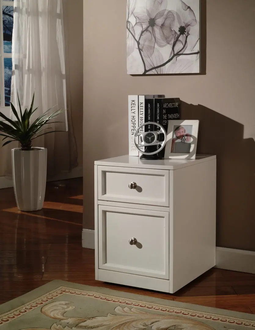 Catrina White Two Drawer Rolling File Cabinet-2
