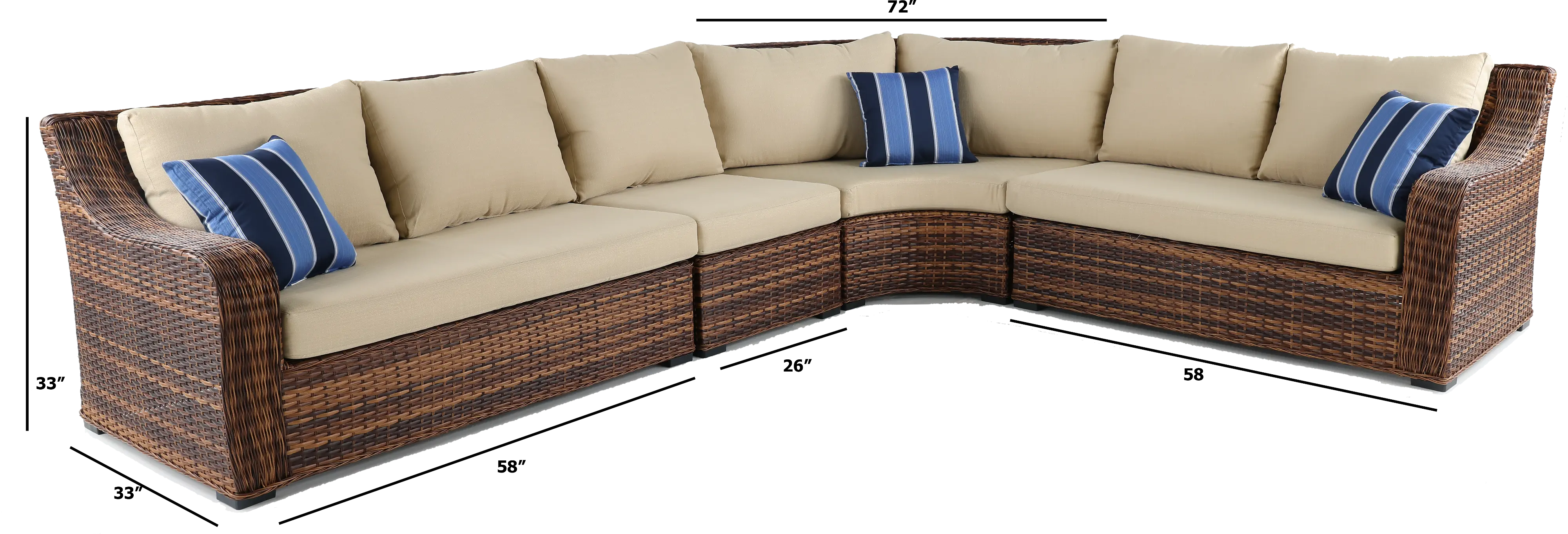 Tortola 4 Piece Linen Outdoor Patio Sectional-4