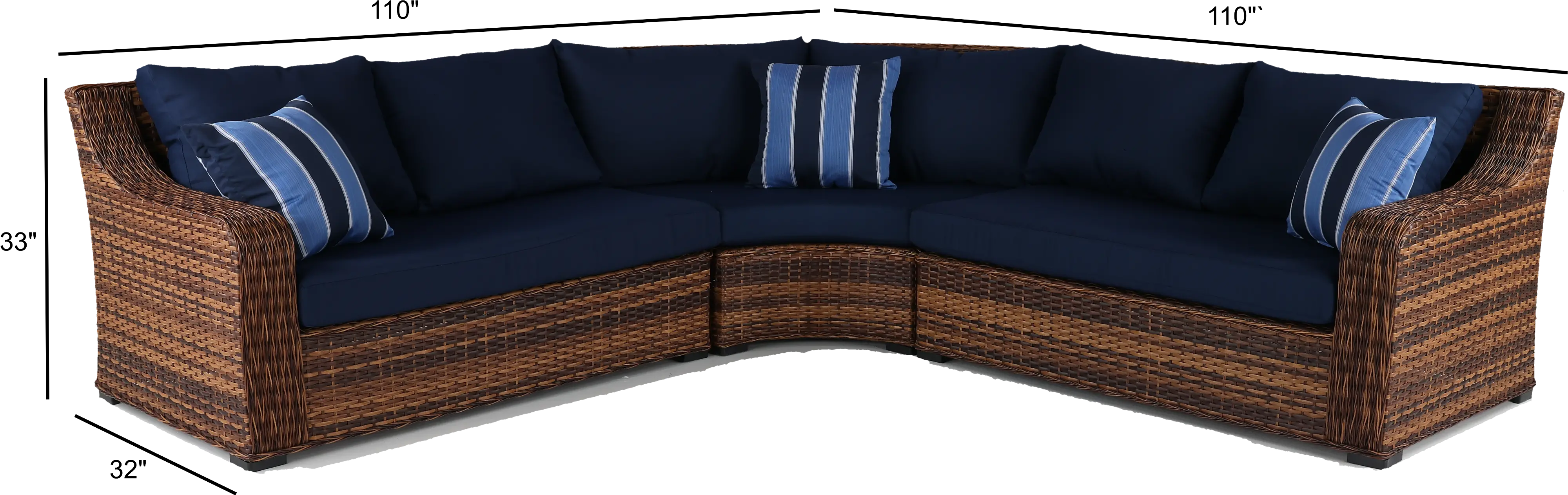 Tortola 3 Piece Navy Outdoor Patio Sectional-2
