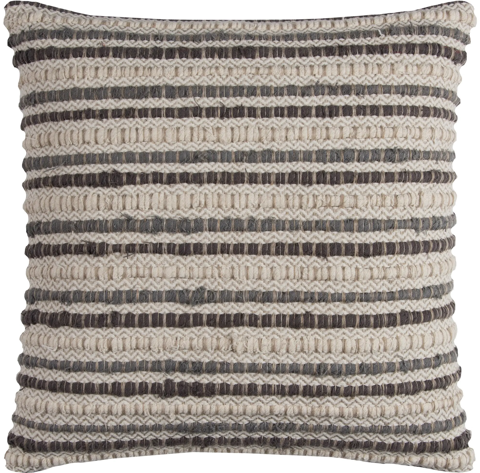 Ivory and Gray Stripe Cotton Textured Throw Pillow-1