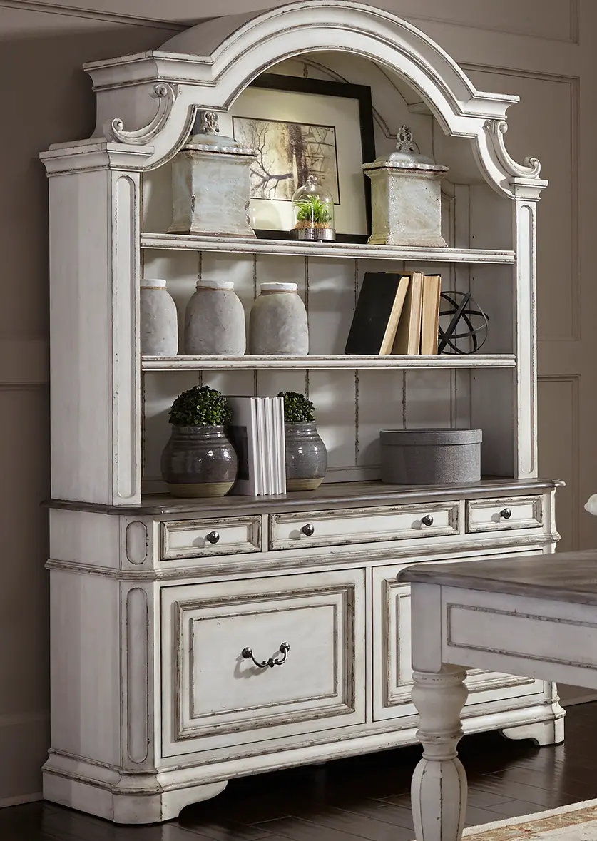 MAGNOLIA/KIT/CRDNZA Magnolia Manor Antique White Cabinet with Hutch-2