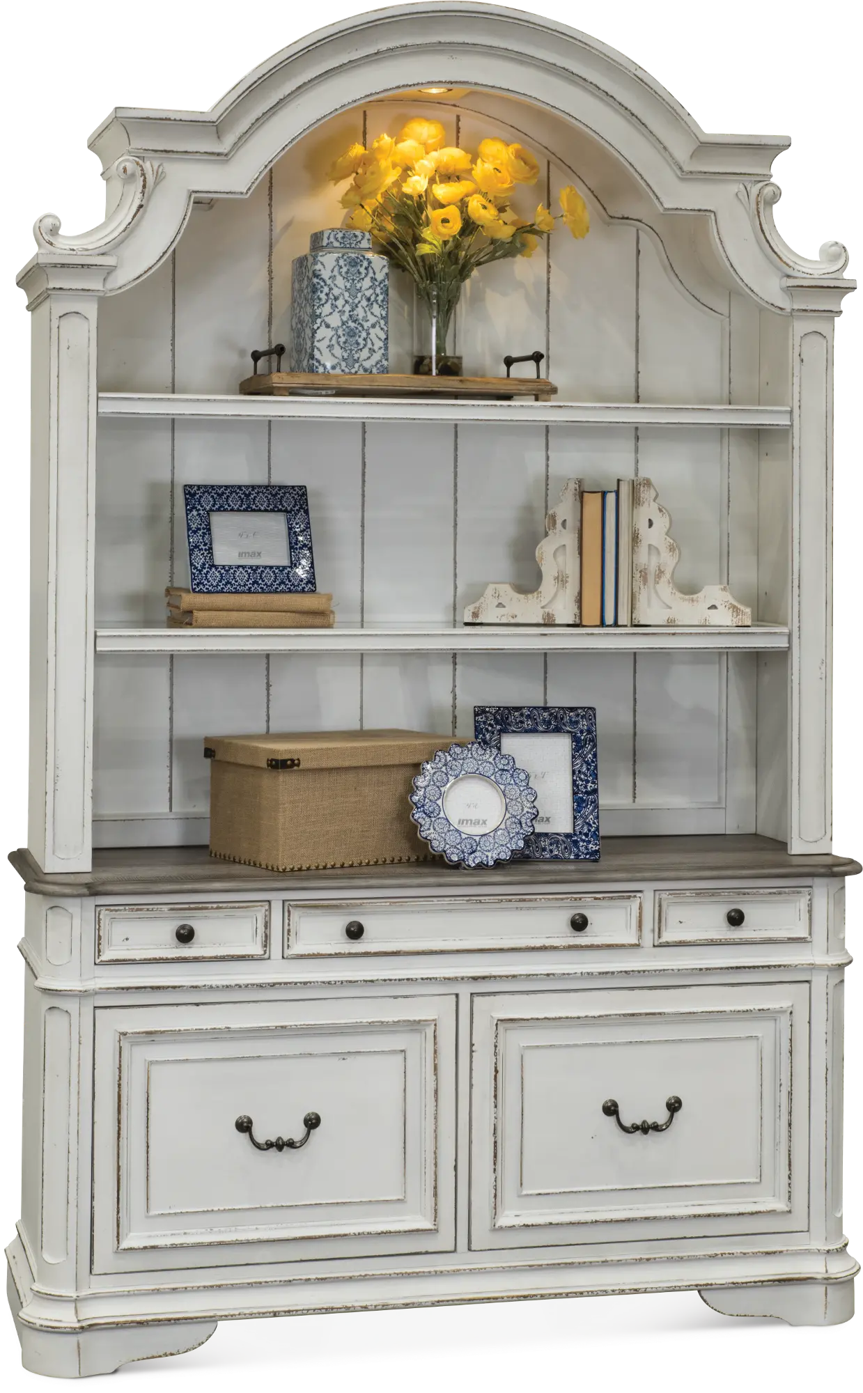 MAGNOLIA/KIT/CRDNZA Magnolia Manor Antique White Cabinet with Hutch-3