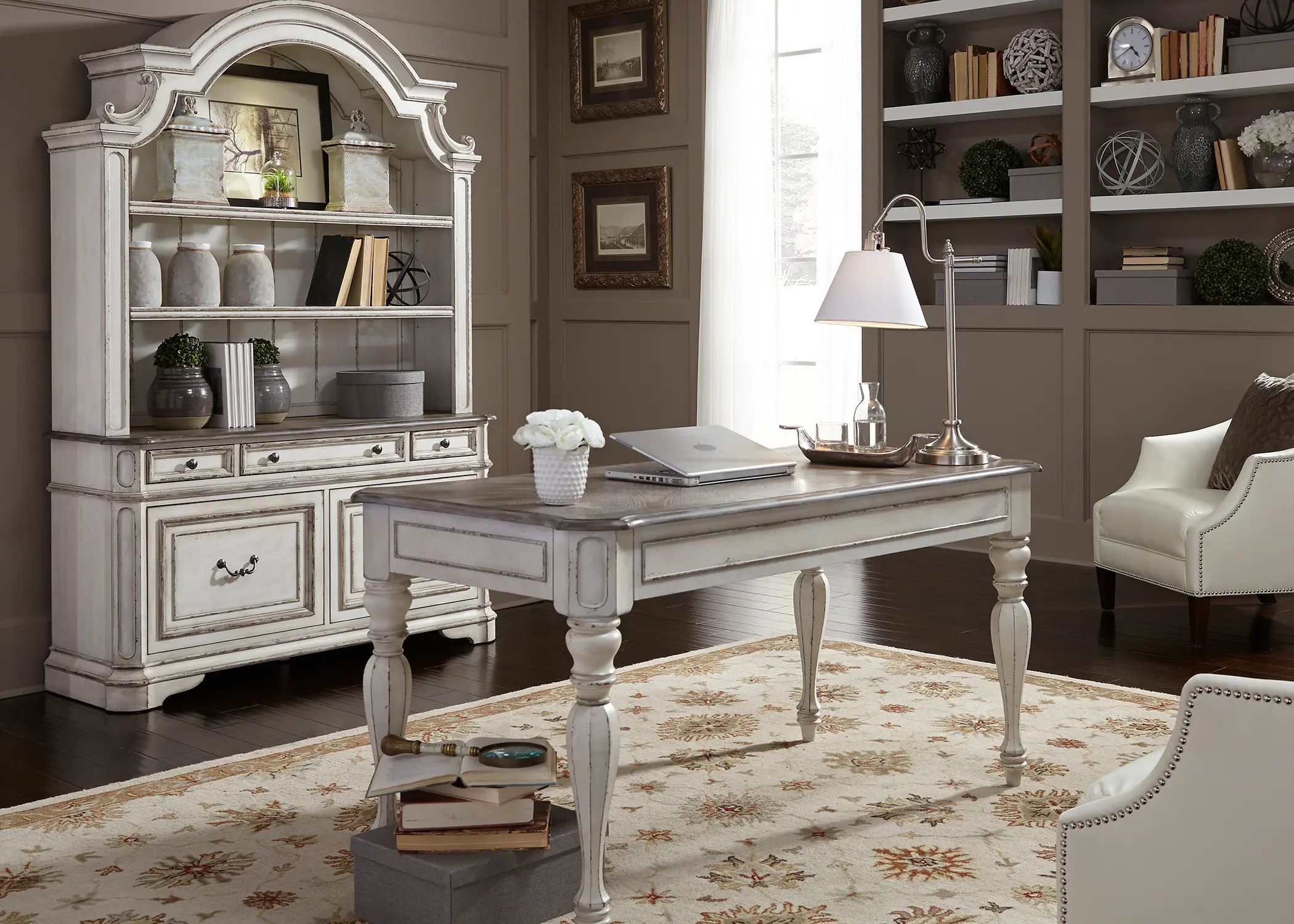 MAGNOLIA/KIT/CRDNZA Magnolia Manor Antique White Cabinet with Hutch-7