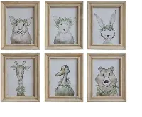 DA8466A-A/6-IND/ANMA Assorted Animal Wood Framed Wall Art