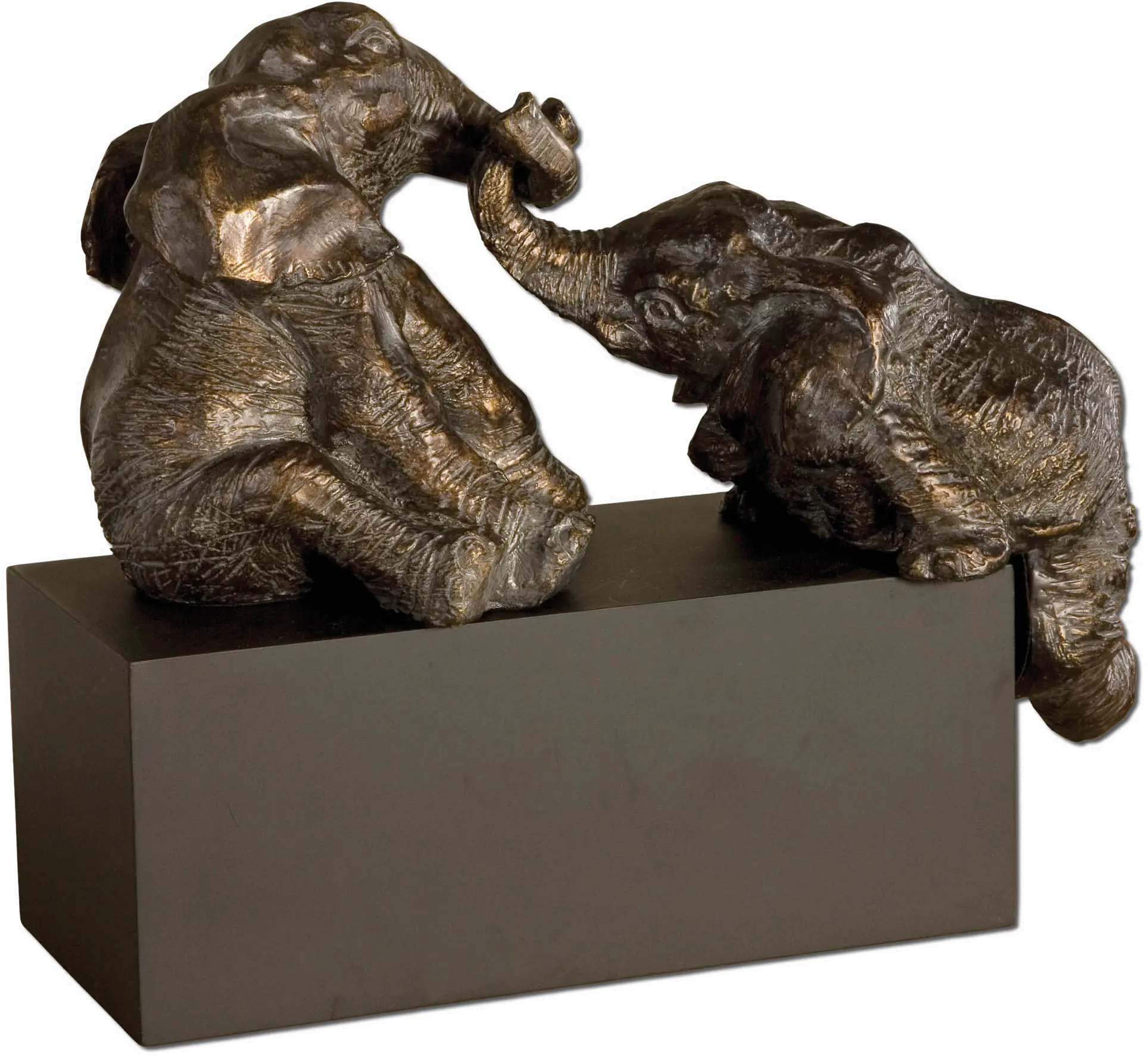 Antique Bronze Playful Pachyderms with Gray Glaze and Black Base-1