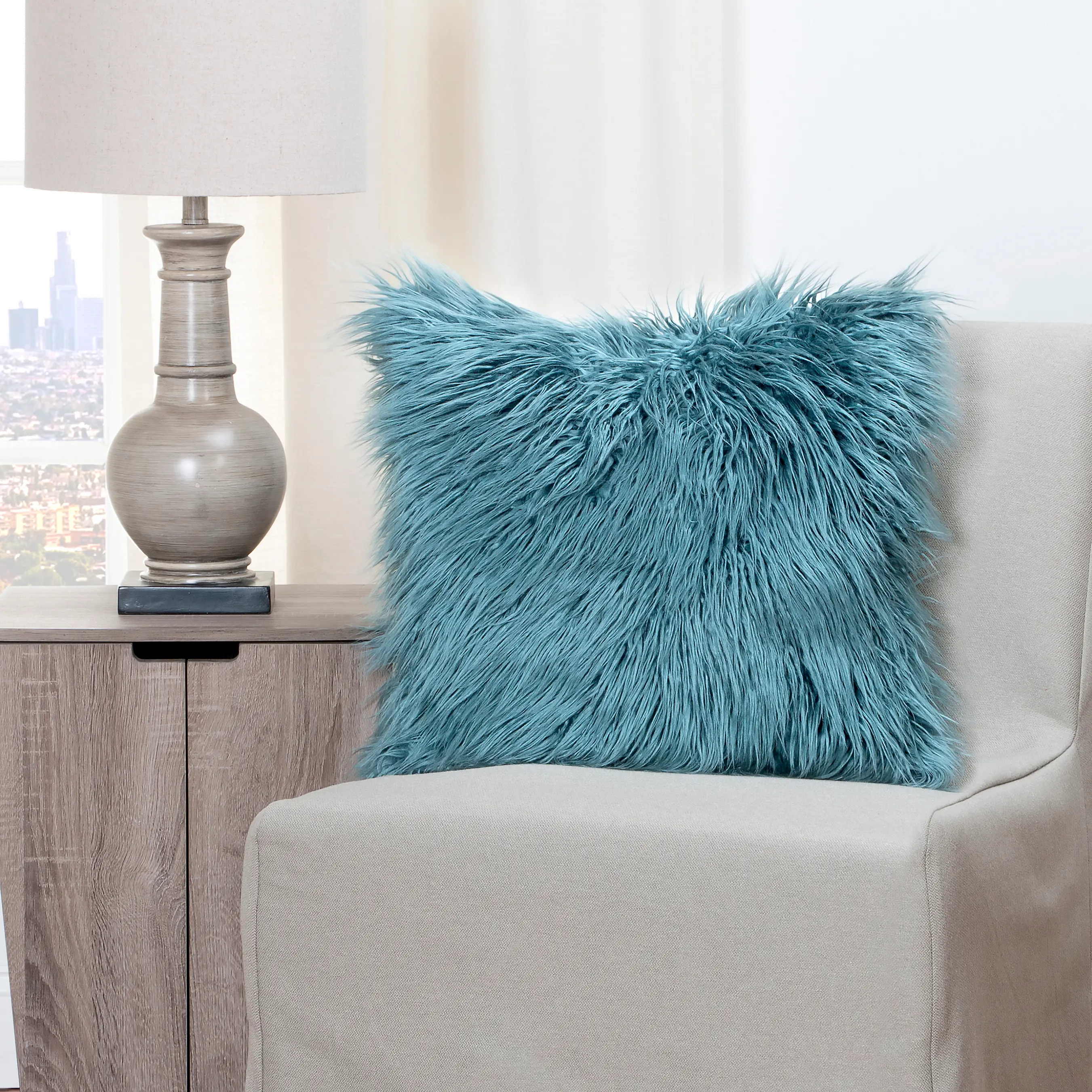 Llama Teal Throw Pillow with Soft Fleece Teal On Reverse Side-1