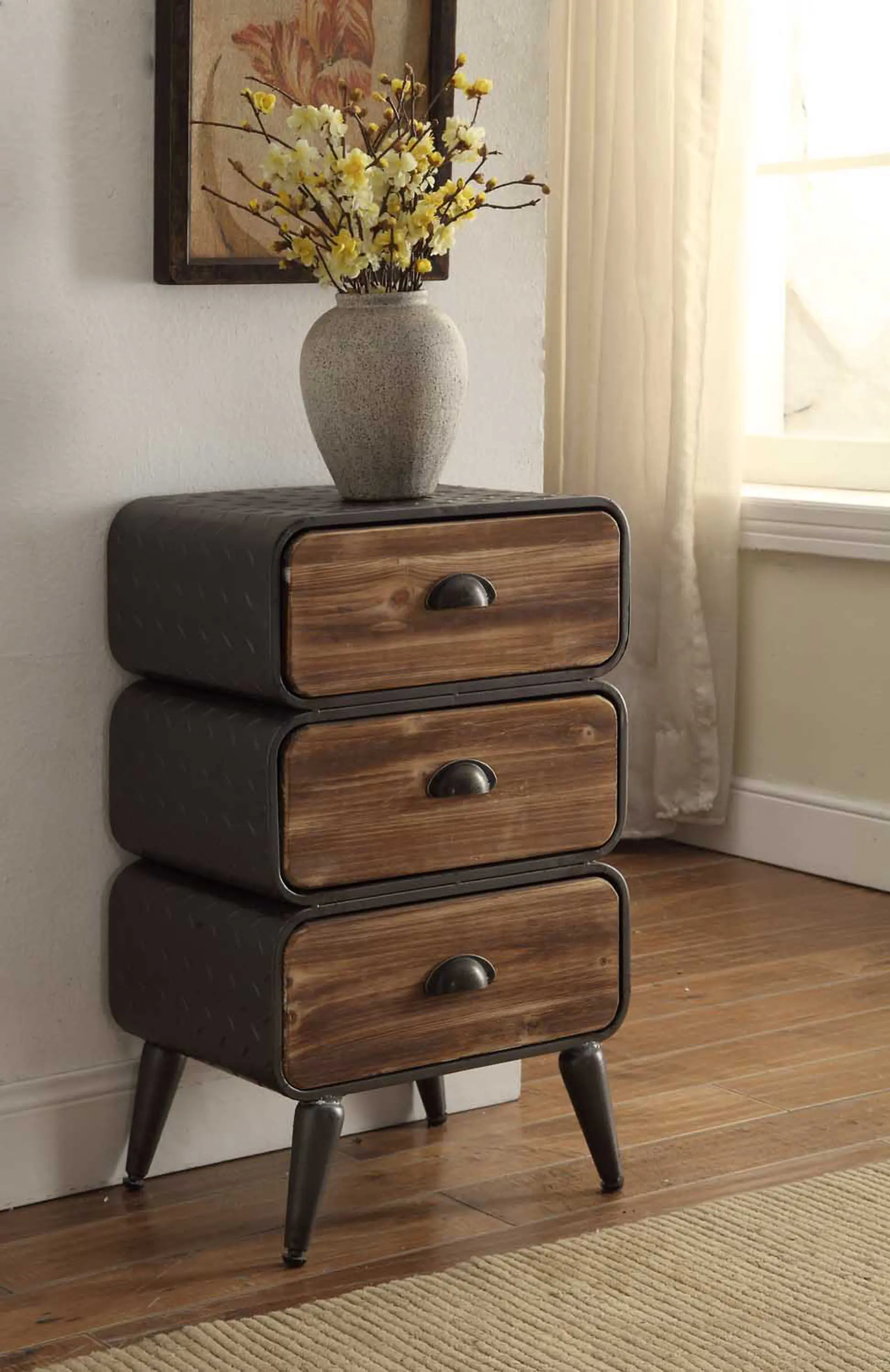 Modern Industrial Metal and Pine 3-Drawer Chest - Urban Loft-1