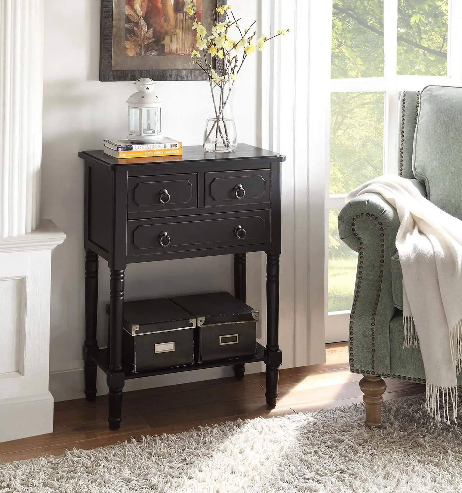 Black 3 Drawer Living Room Chest - Simplicity-1