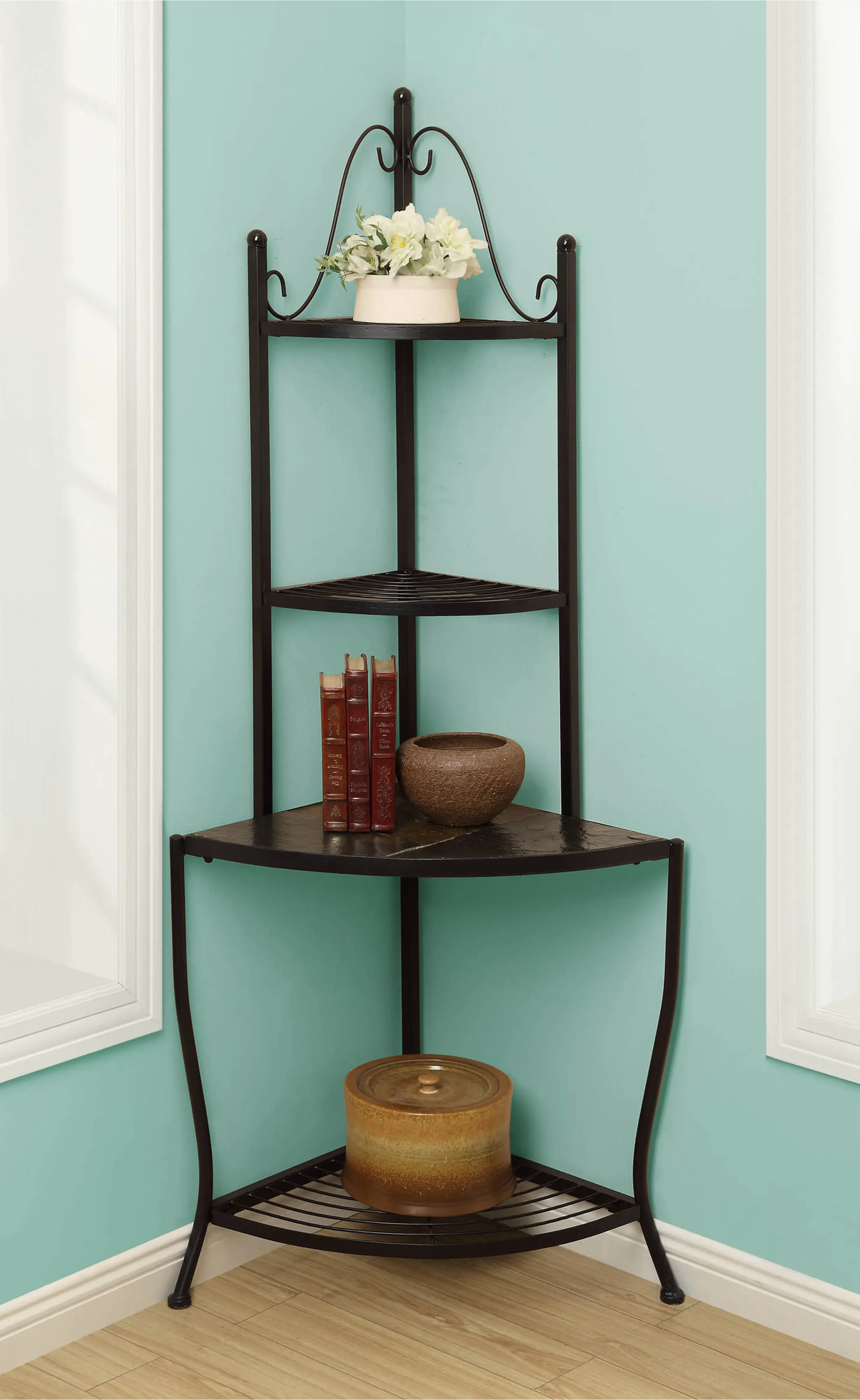Powdered Black Metal Corner Baker's Rack -1