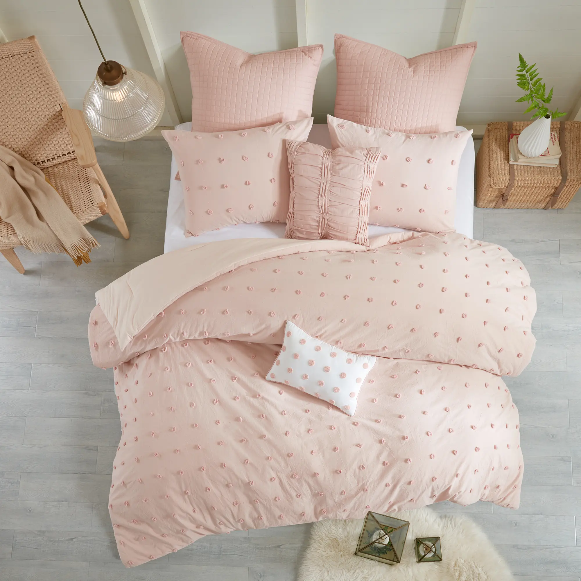 Pink Twin 5 Piece Brooklyn Cotton Jacquard Duvet Bedding Collection-3