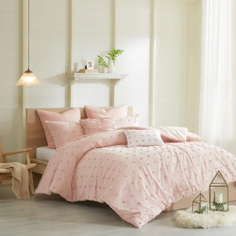 Pink Queen 7 Piece Brooklyn Cotton Jacquard Duvet Bedding Collection