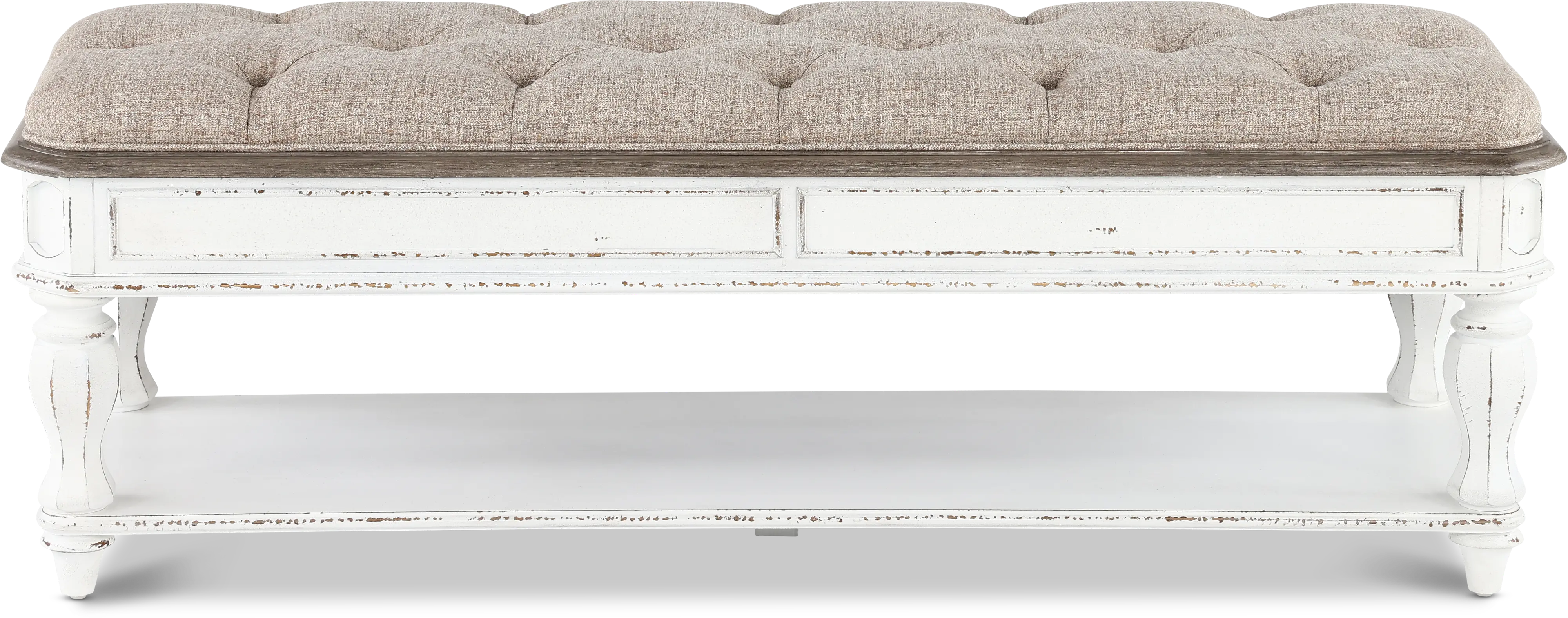 244-BR47 Magnolia Manor Antique White Upholstered Bed Bench-1