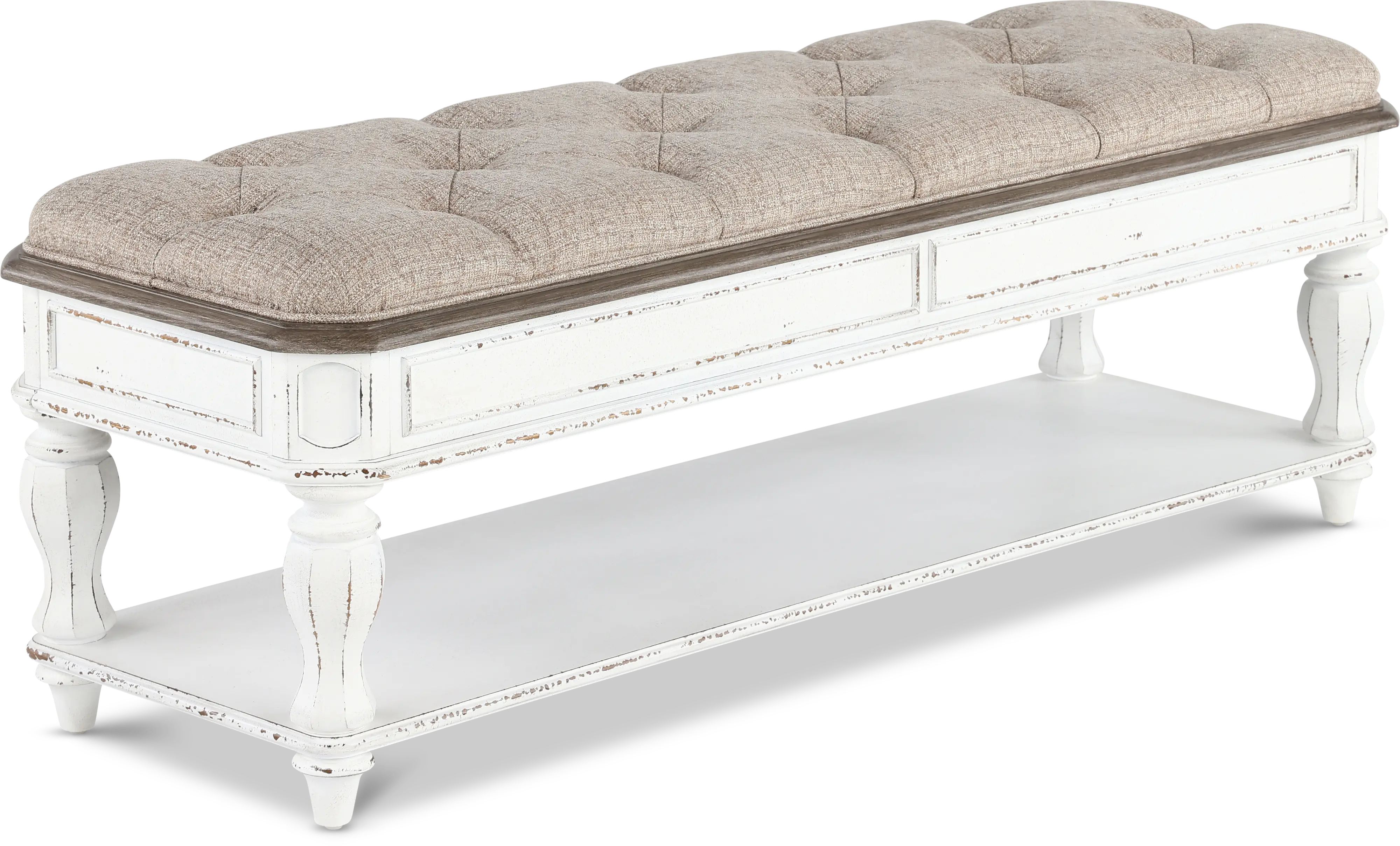 244-BR47 Magnolia Manor Antique White Upholstered Bed Bench-4