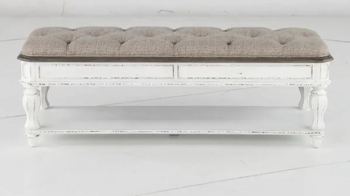 244-BR47 Magnolia Manor Antique White Upholstered Bed Bench-5