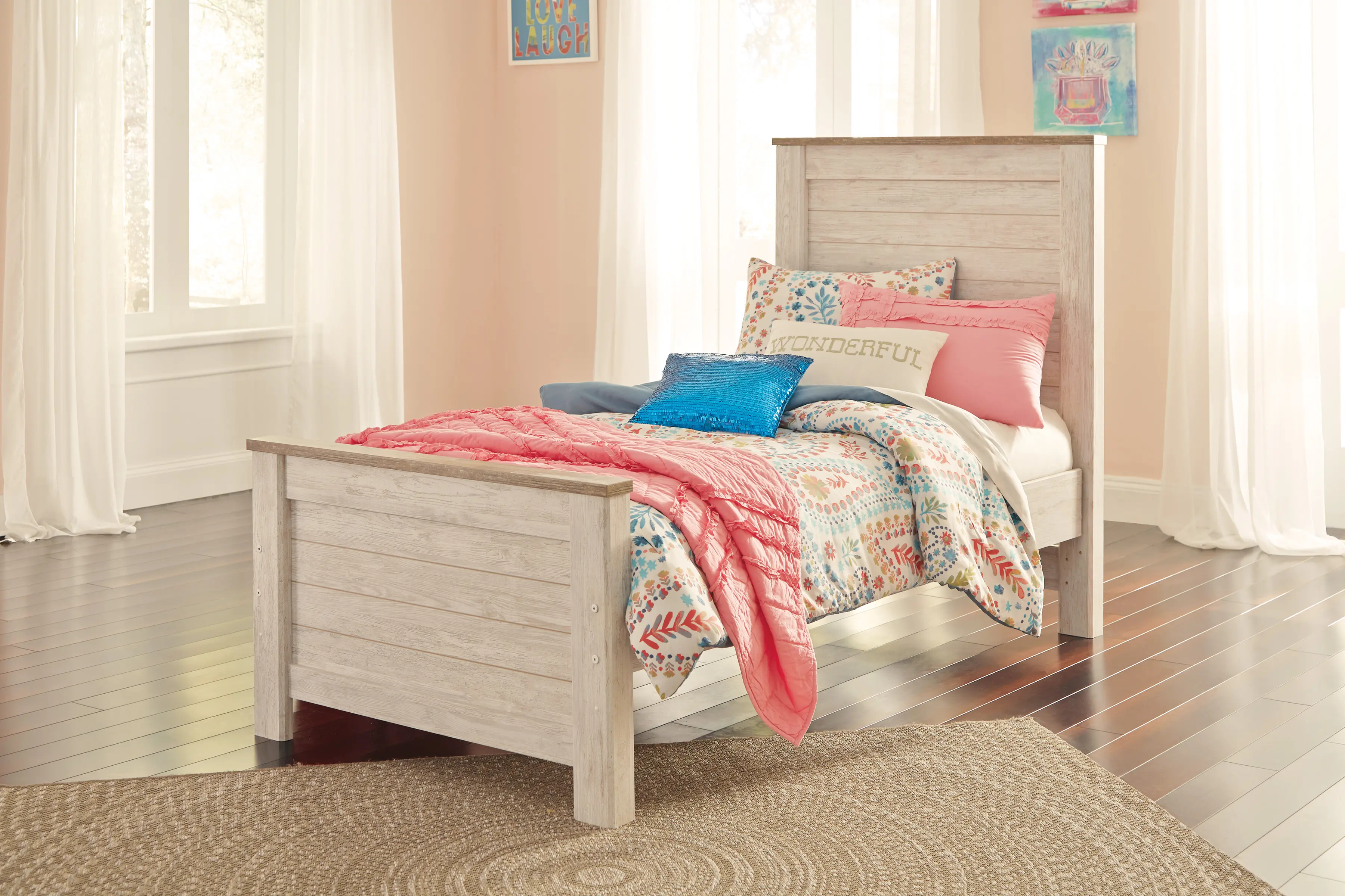 Millhaven Whitewash Twin Bed-2