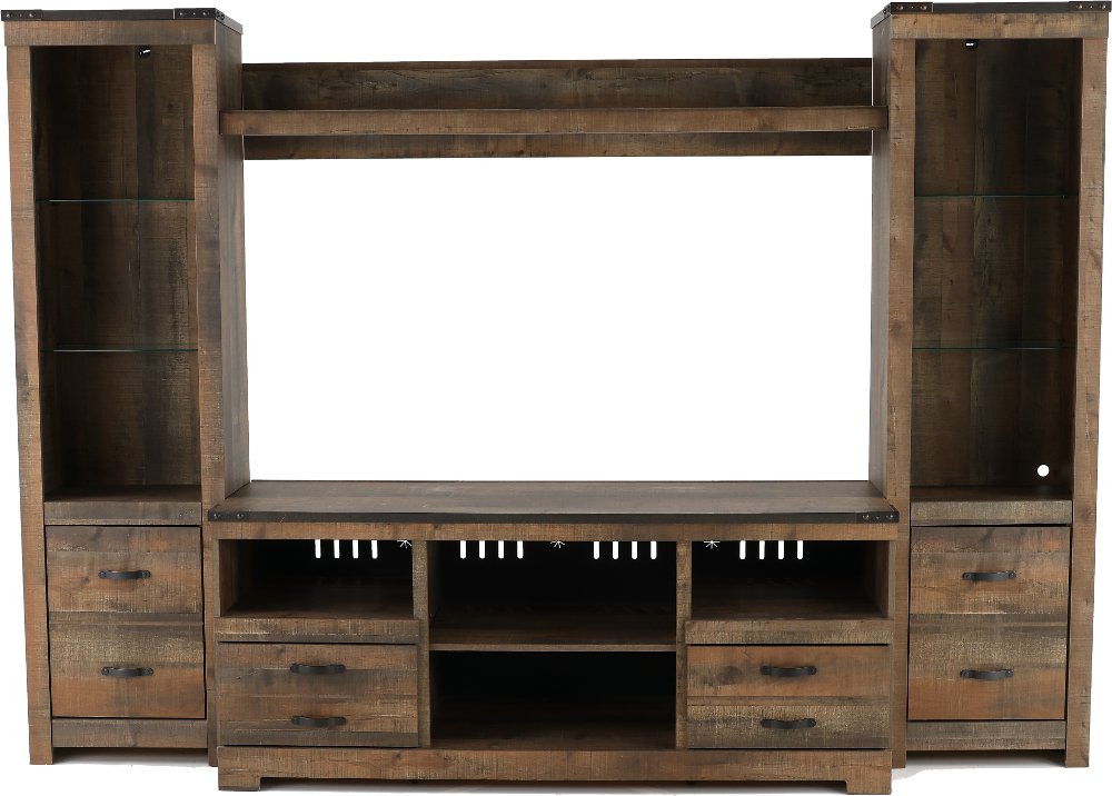 Trinell Natural Brown 4 Piece Rustic Oak Entertainment Center
