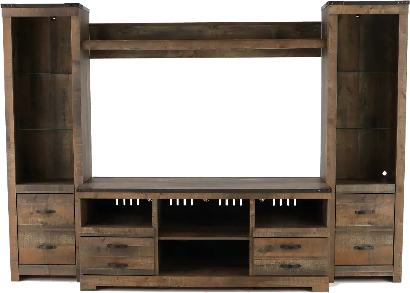 Trinell Natural Brown 4 Piece Rustic Oak Entertainment Center
