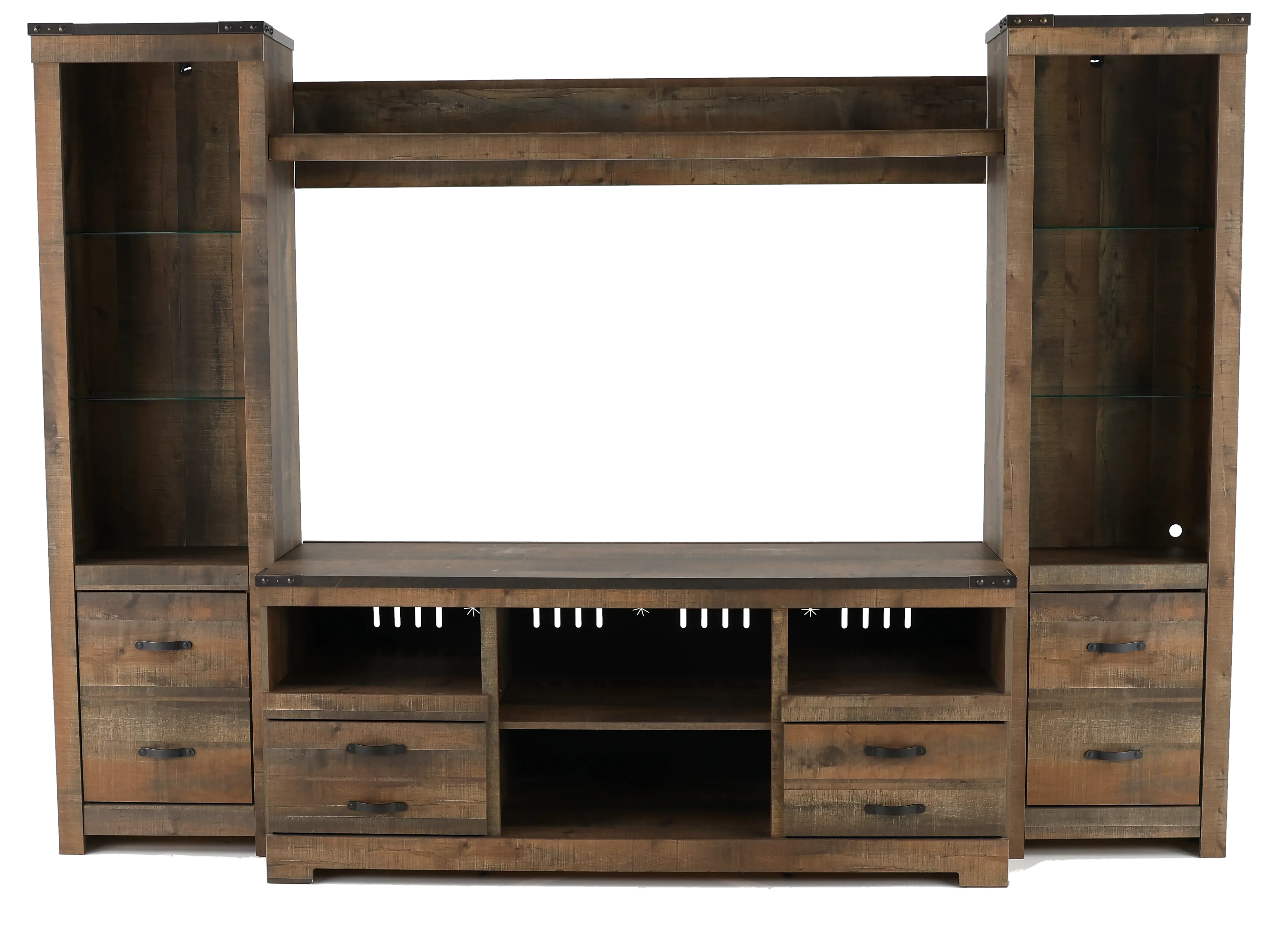 Trinell Rustic Gray 4 Piece Rustic Oak Entertainment Center-1