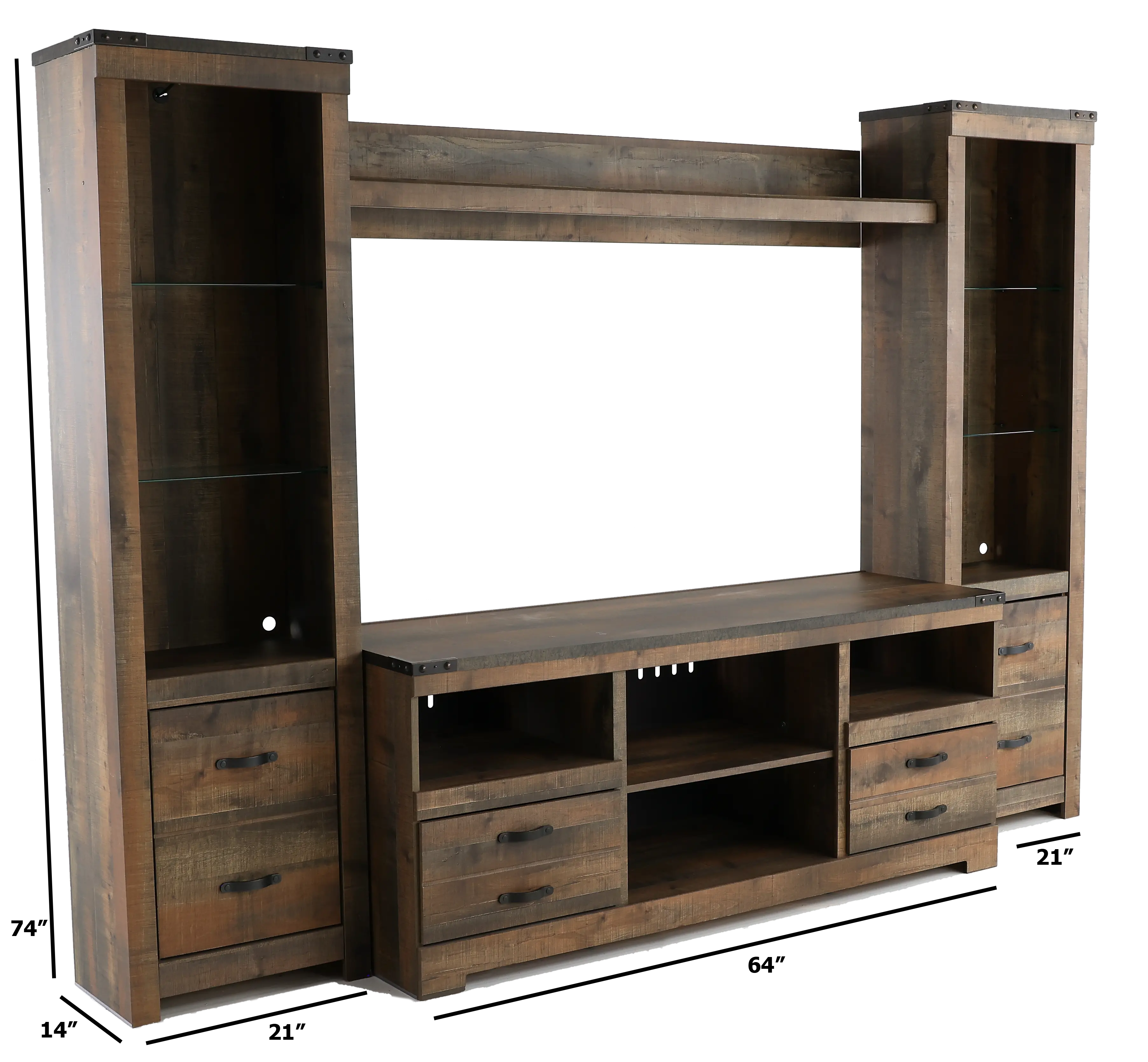 Trinell Rustic Gray 4 Piece Rustic Oak Entertainment Center-3