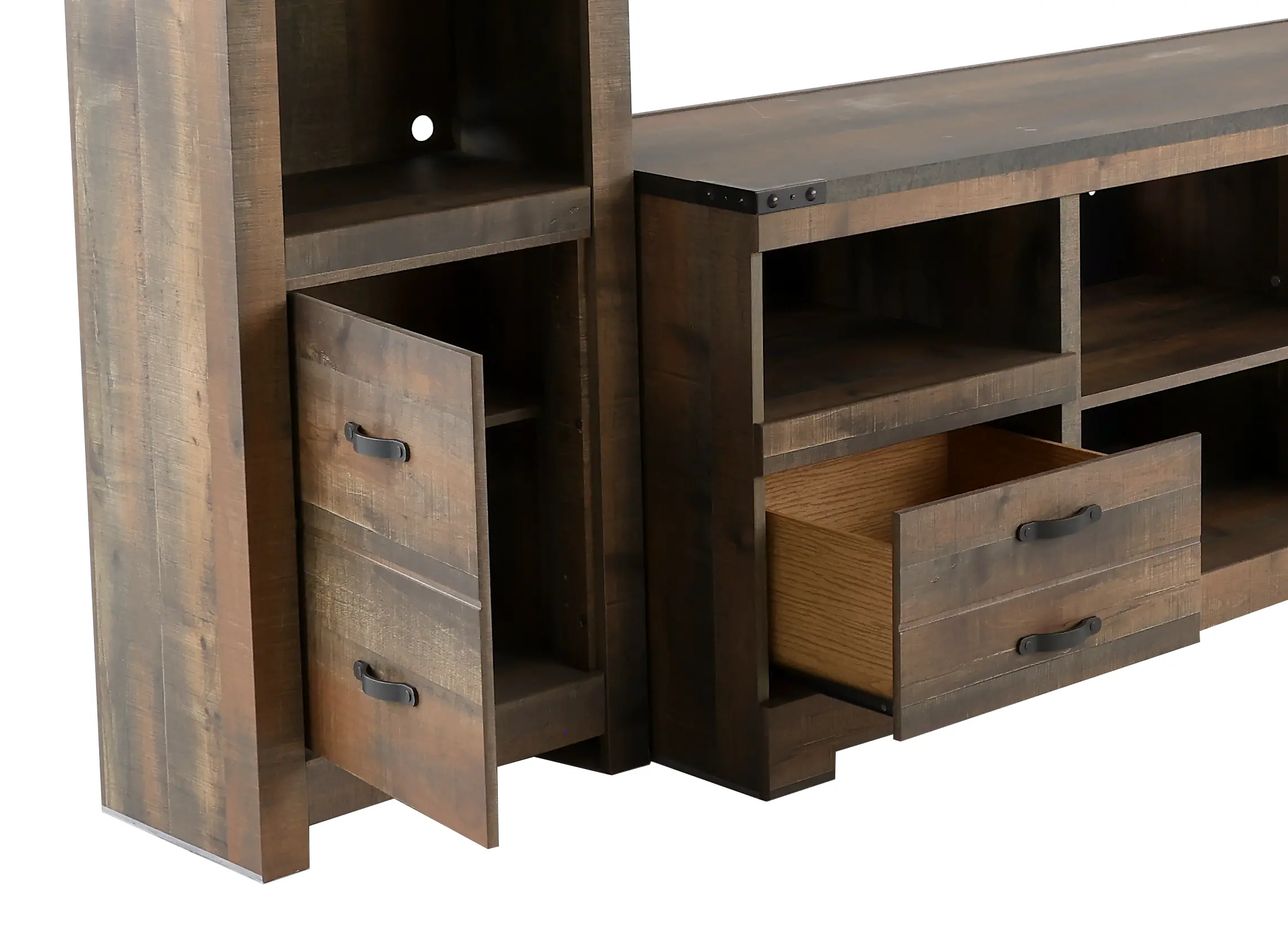 Trinell Rustic Gray 4 Piece Rustic Oak Entertainment Center-5