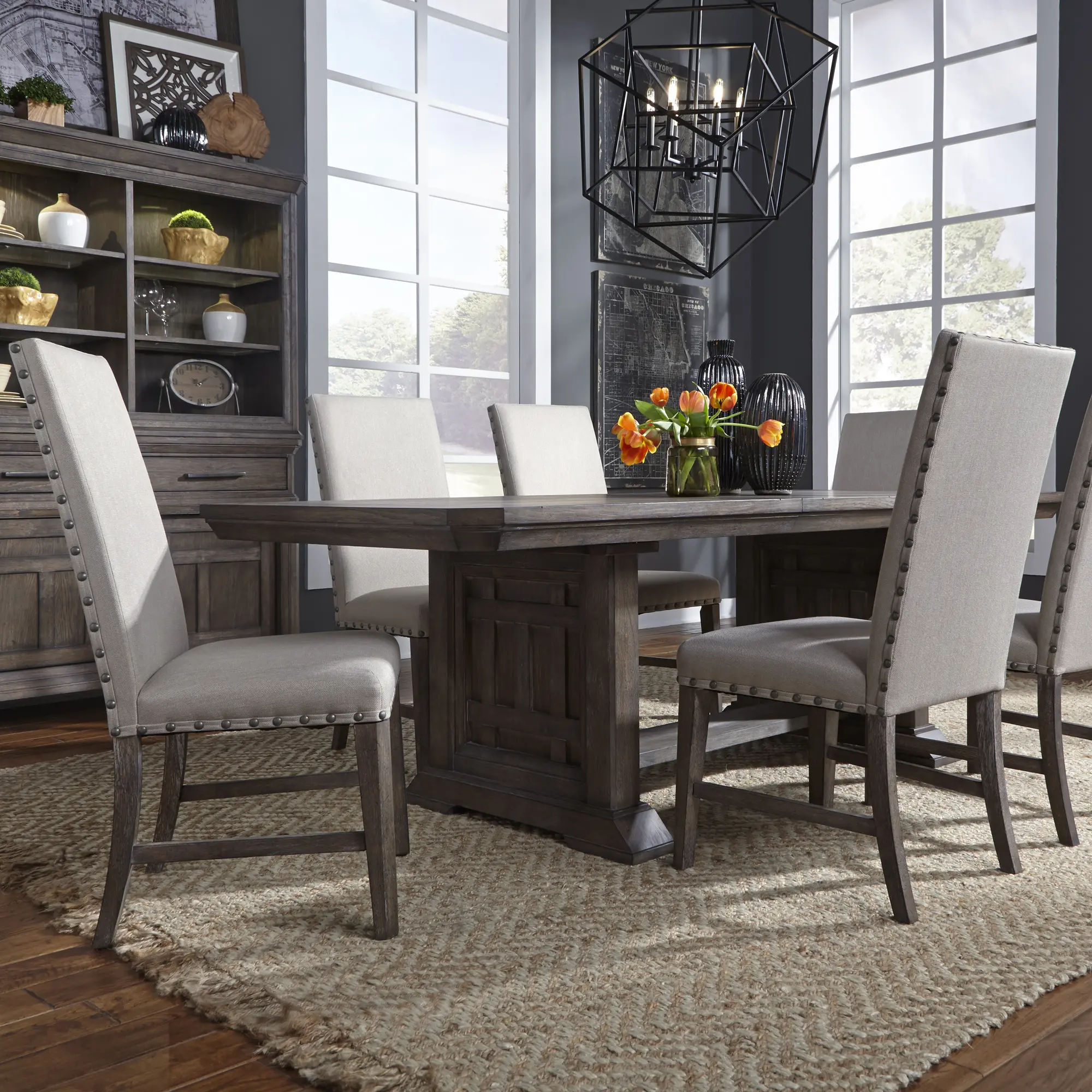 5PC:823-UPH/DINING Artisan Prairie Aged Oak and Gray Upholstered 5 Piece Dining Set-2