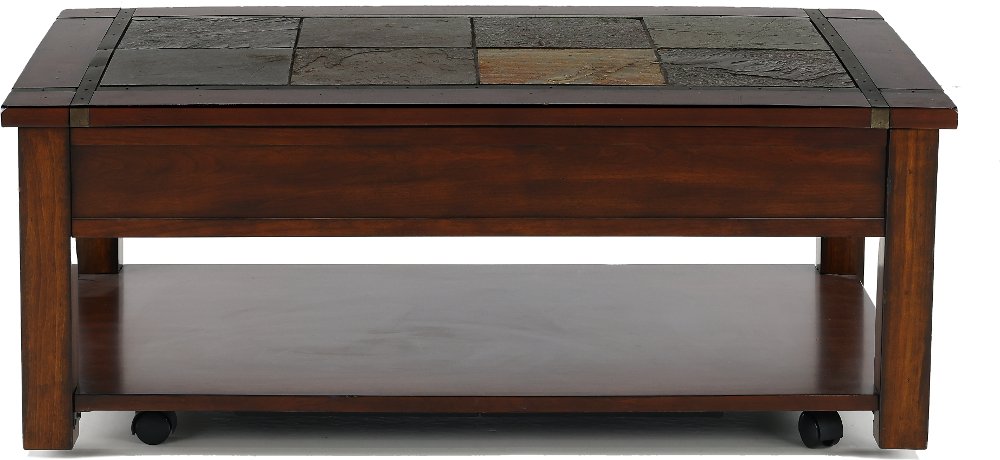 Roanoke Cherry Brown Coffee Table with Slate Lift-top