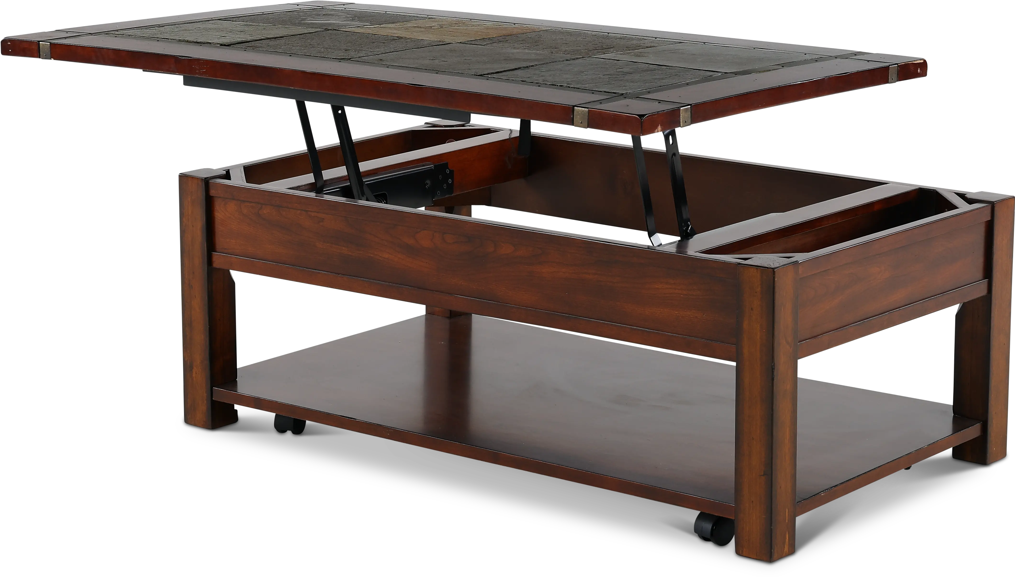 Roanoke Cherry Brown Coffee Table with Slate Lift-top-4