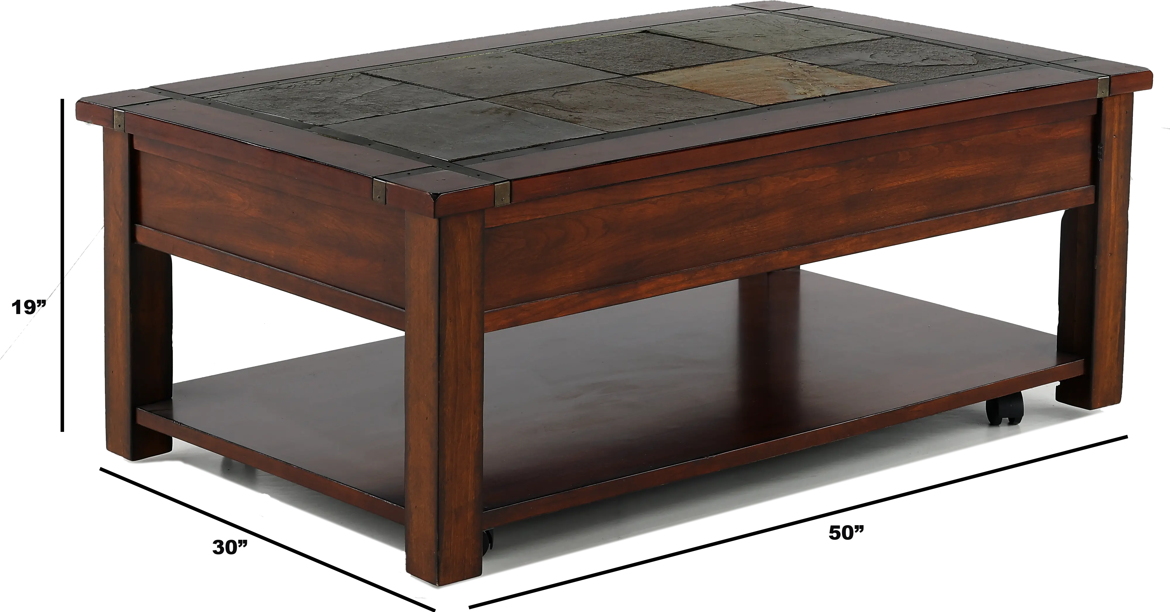 Roanoke Cherry Brown Coffee Table with Slate Lift-top-3