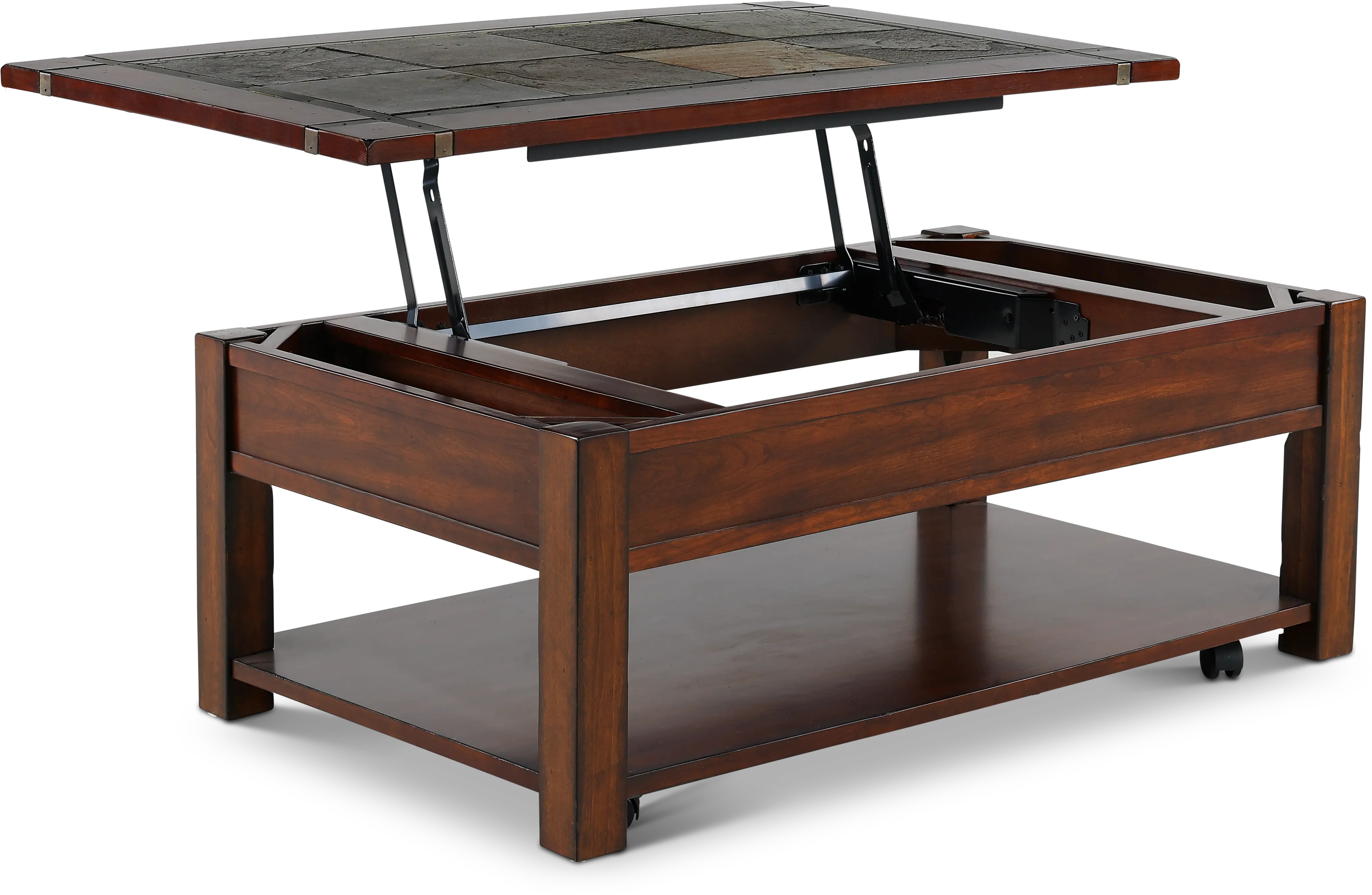 Roanoke Cherry Brown Coffee Table with Slate Lift-top-5