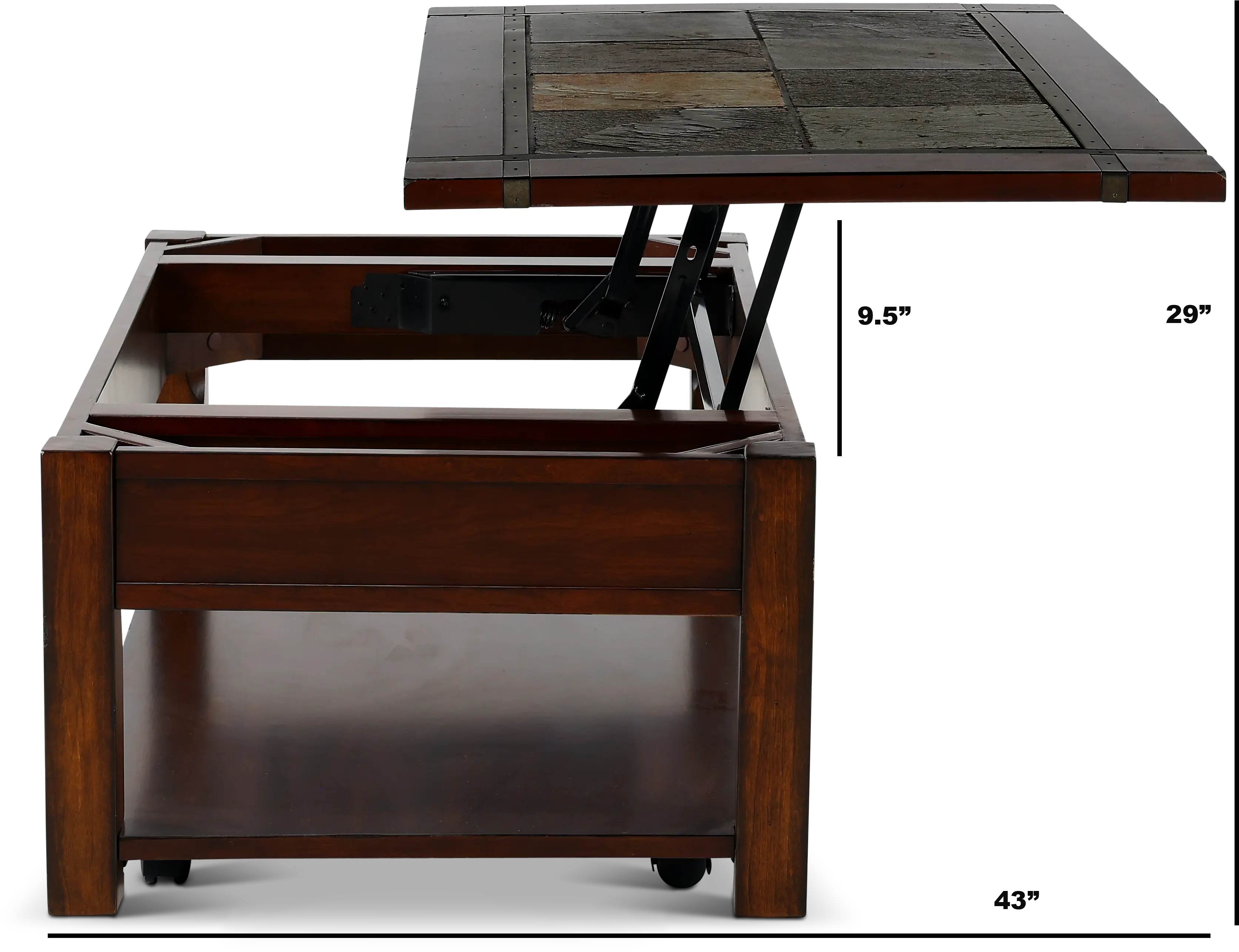 Roanoke Cherry Brown Coffee Table with Slate Lift-top-7