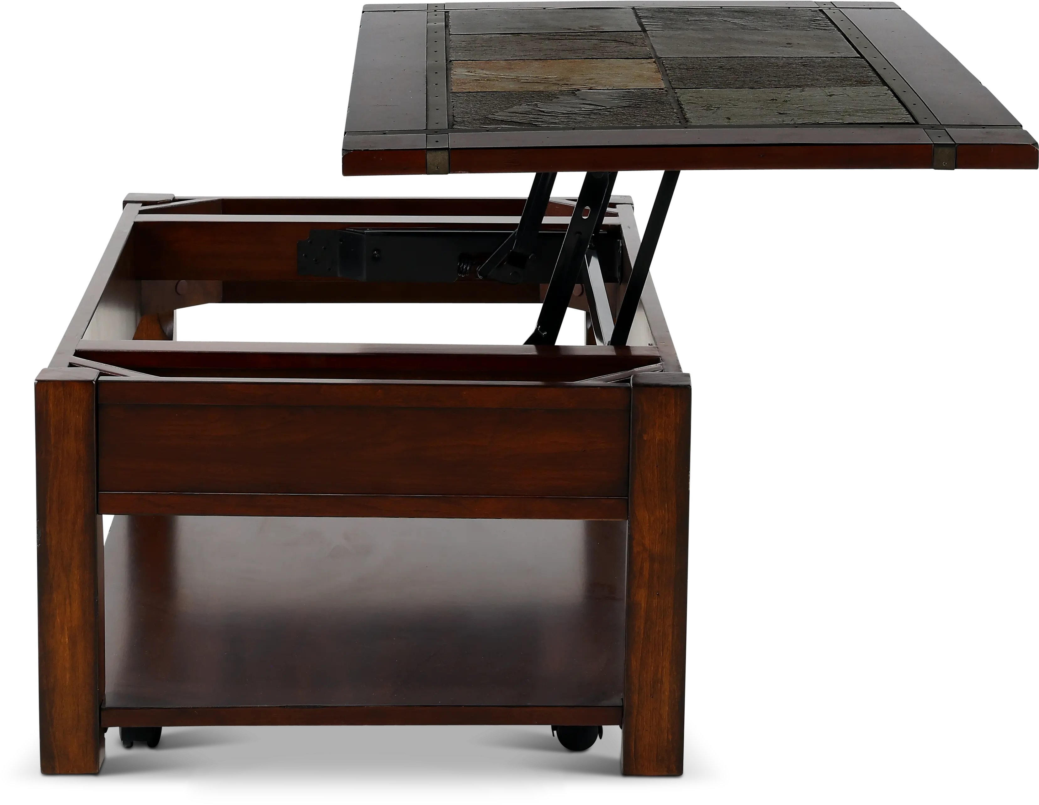 Roanoke Cherry Brown Coffee Table with Slate Lift-top-8